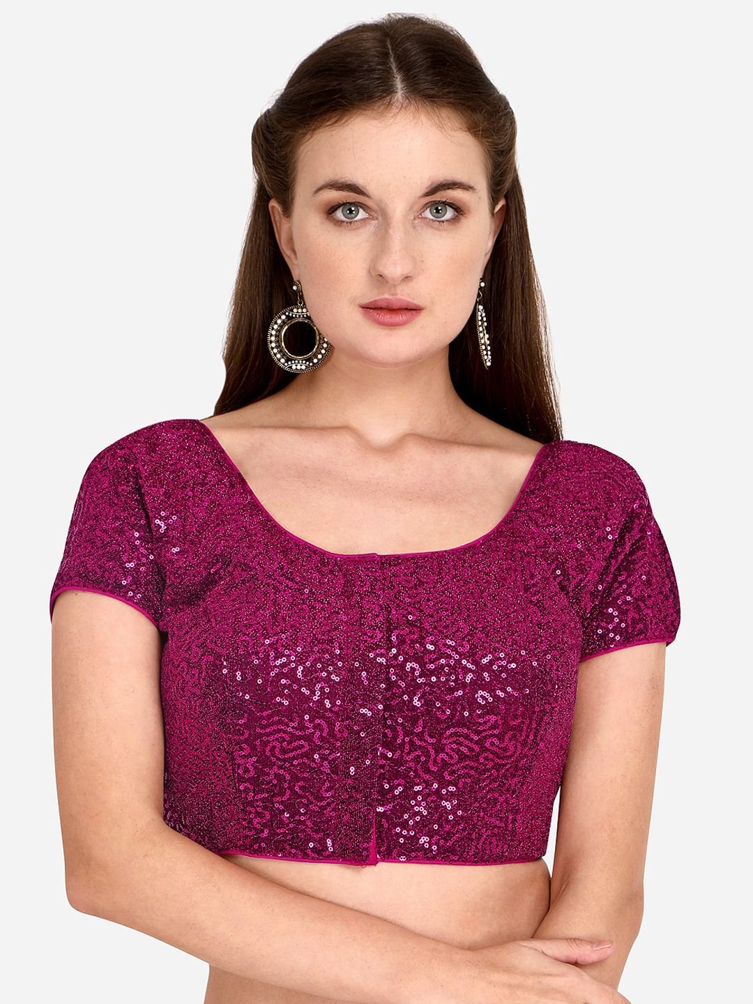 Amrutam Fab Magenta-Pink Sequence Embroidered Saree Blouse Price in India
