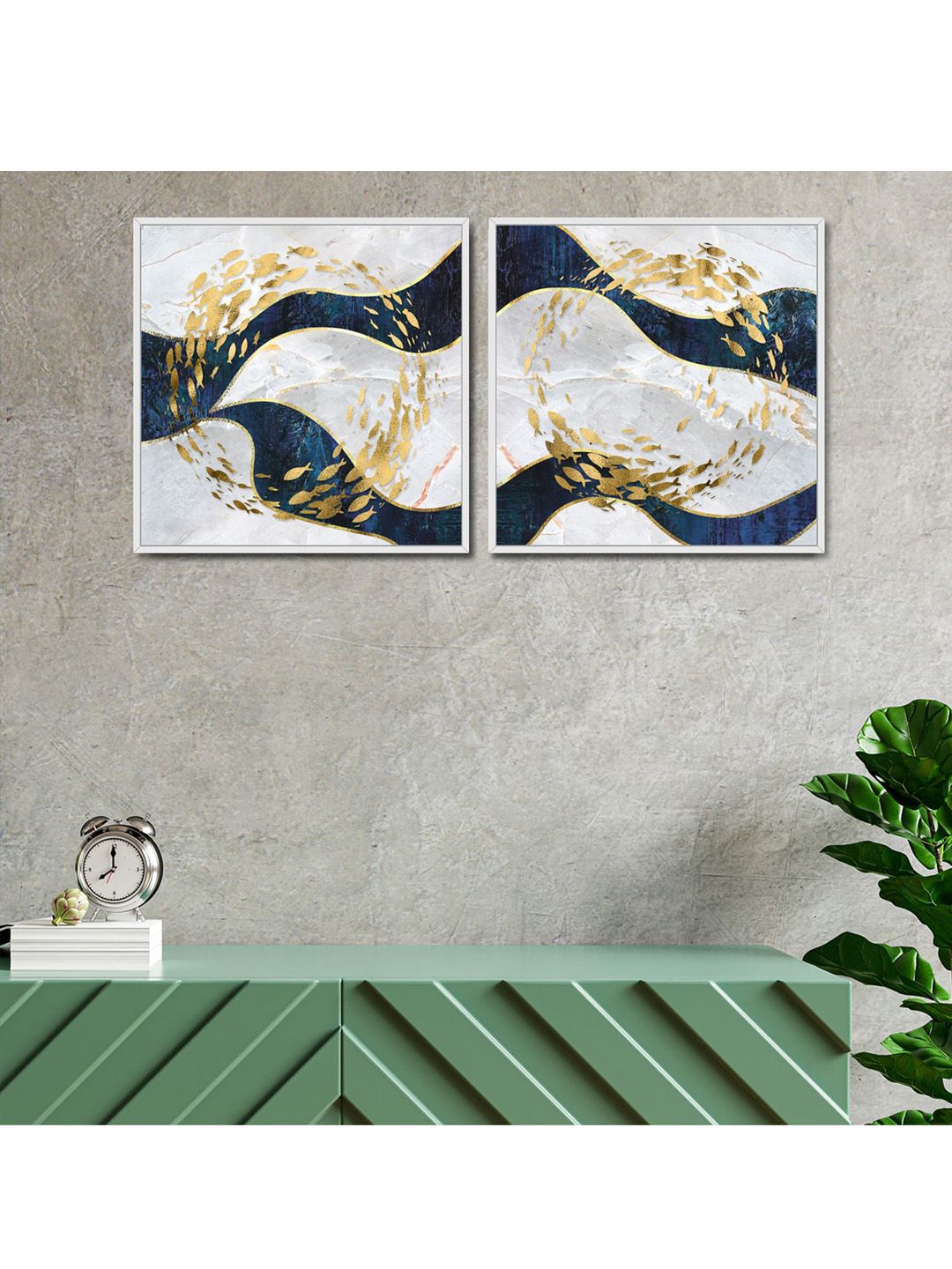 Art Street Set Of 2 Blue & White Abstract Hand-Painted Wall Paintings Price in India