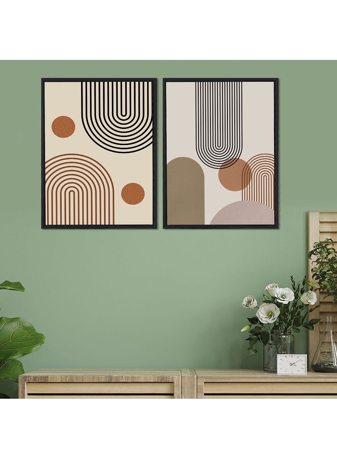 Art Street Set Of 2 Beige & Black Abstract Theme Hand-Painted Framed Wall Arts Price in India