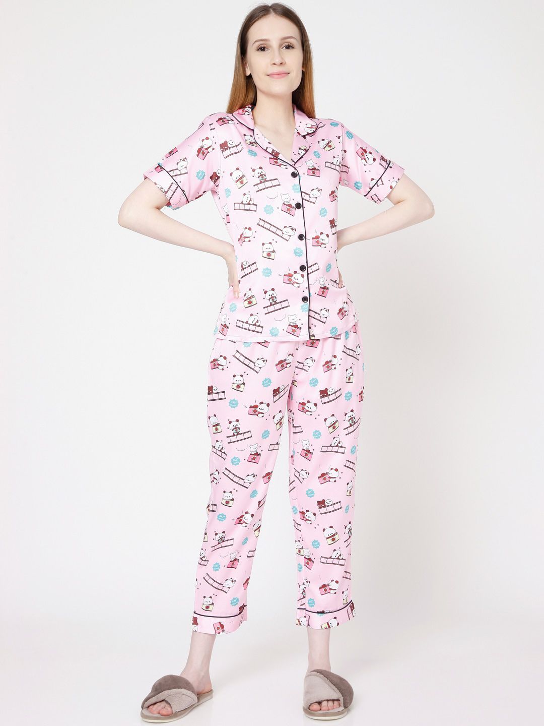 Smarty Pants Women Pink & White Printed Night suit Price in India