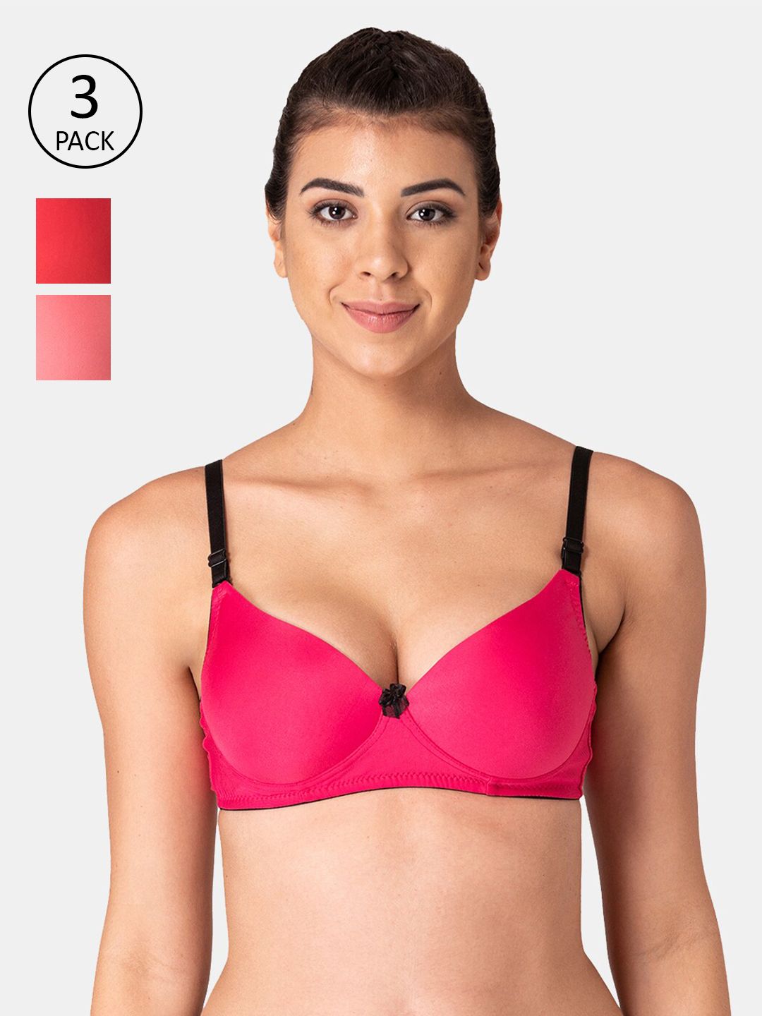 KOMLI Set-3 Pink & Red Workout Bra Lightly Padded Price in India