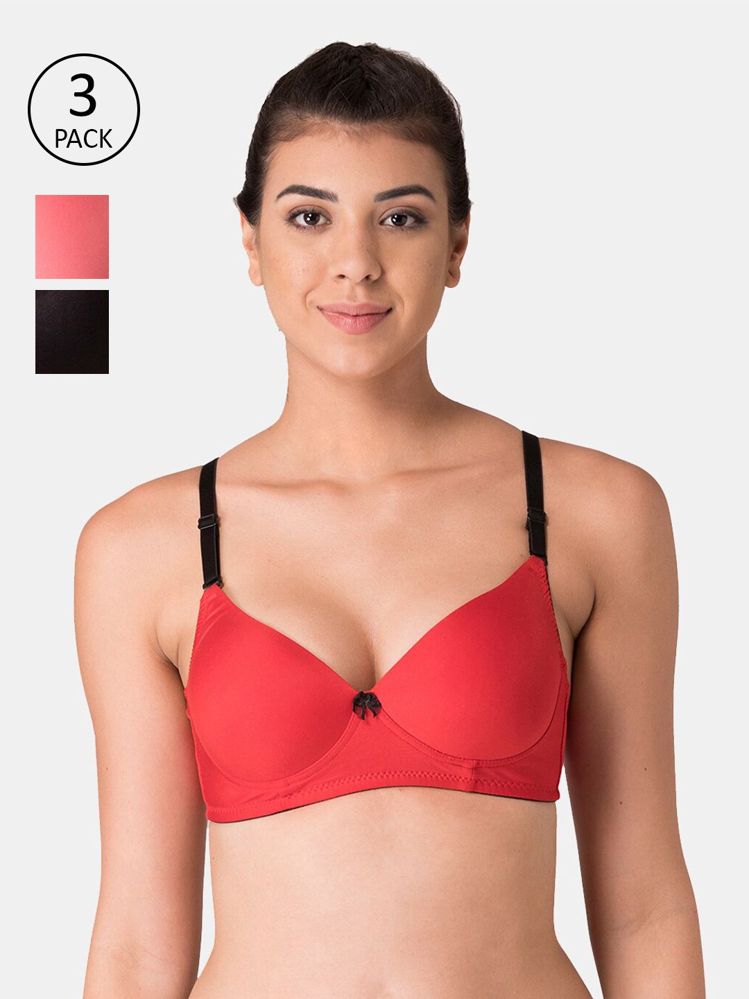 KOMLI Pack Of 3 Red & Pink Workout Bra - Lightly Padded Price in India