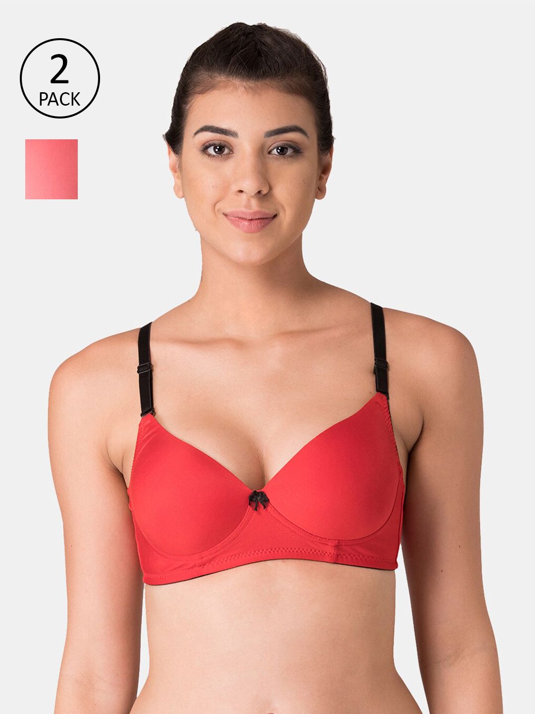 KOMLI Pack Of 2 Red & Pink Lightly Padded Yoga Workout Bra Price in India