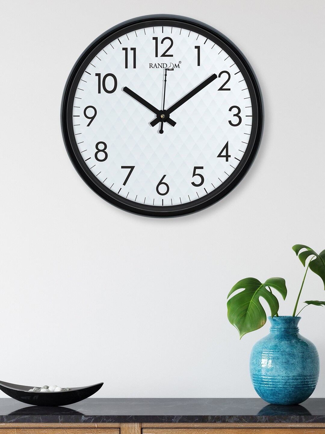 RANDOM White & Black Textured Round Contemporary Wall Clock Price in India