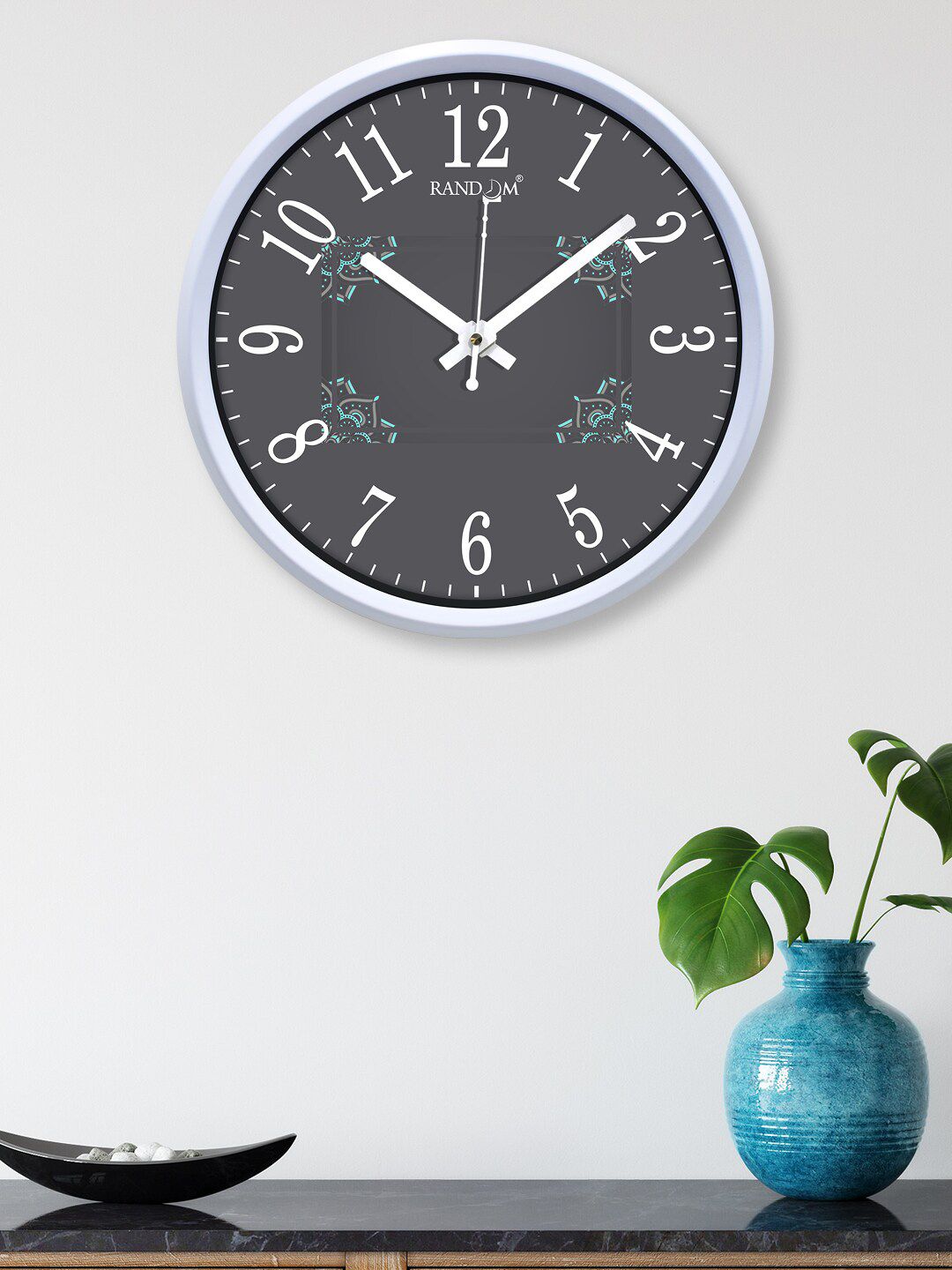 RANDOM Grey & Black Printed Plastic Round Contemporary Wall Clock Price in India