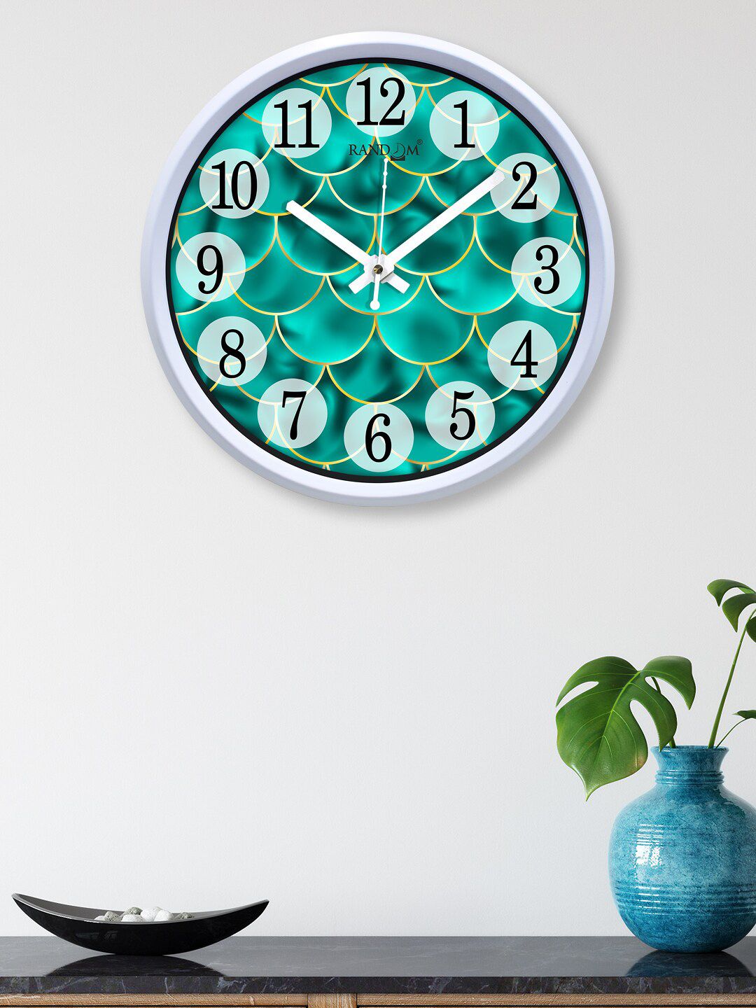 RANDOM Sea Green & Silver-Toned Printed Round Contemporary Wall Clock Price in India