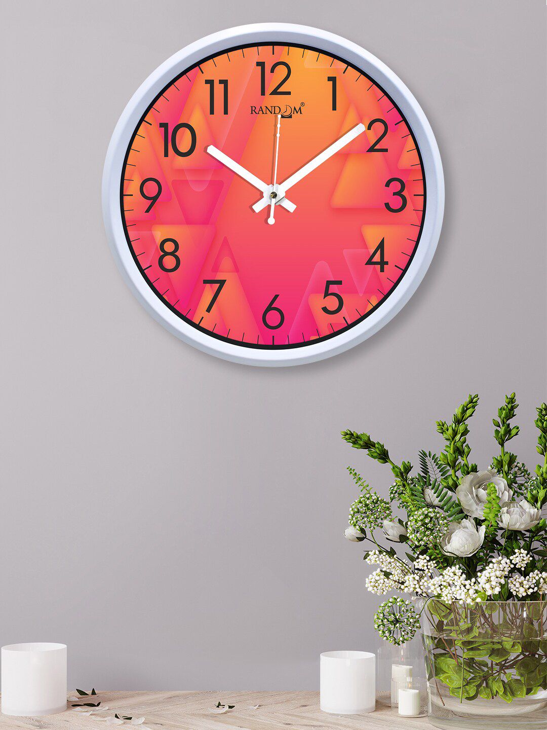 RANDOM Orange & Silver-Toned Printed Round Contemporary Wall Clock Price in India