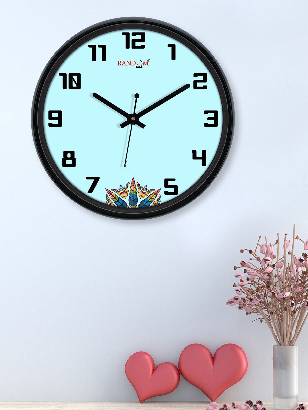 RANDOM Turquoise Blue & Black Printed Contemporary Wall Clock Price in India