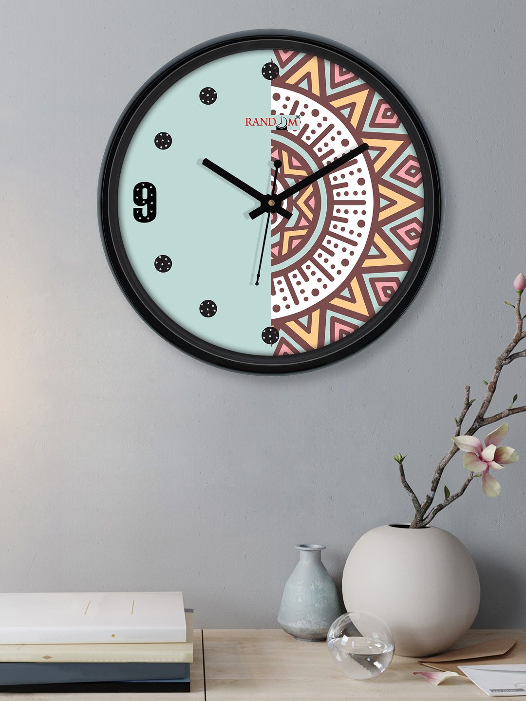 RANDOM Green & Orange Printed Round Contemporary Wall Clock Price in India