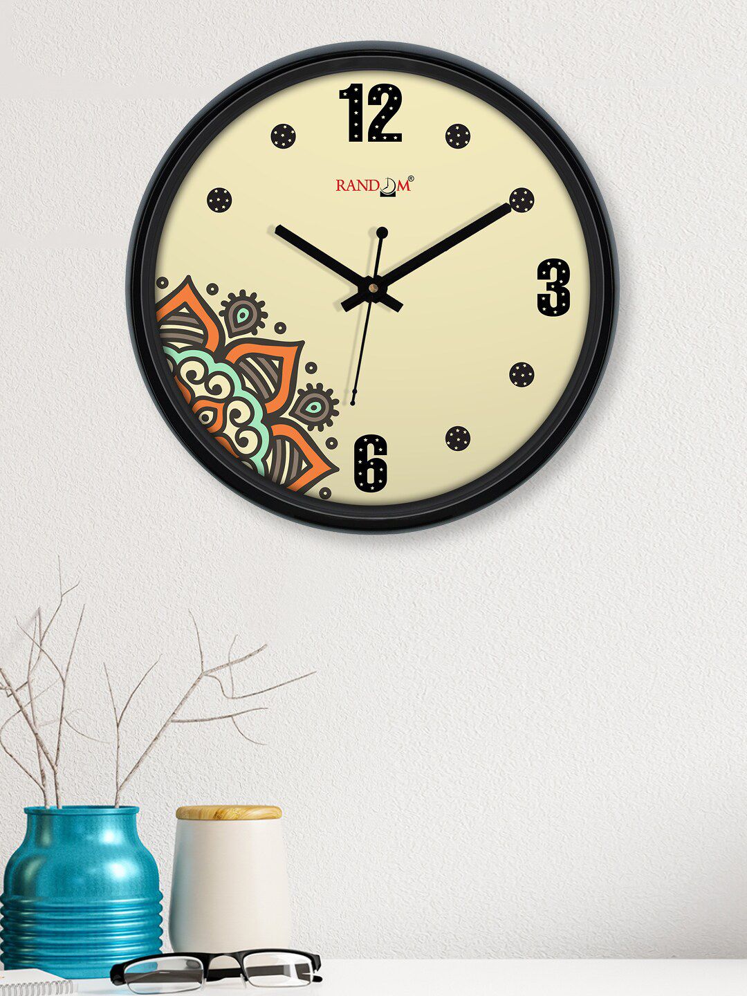 RANDOM Cream-Coloured & Black Printed Round Contemporary Wall Clock Price in India