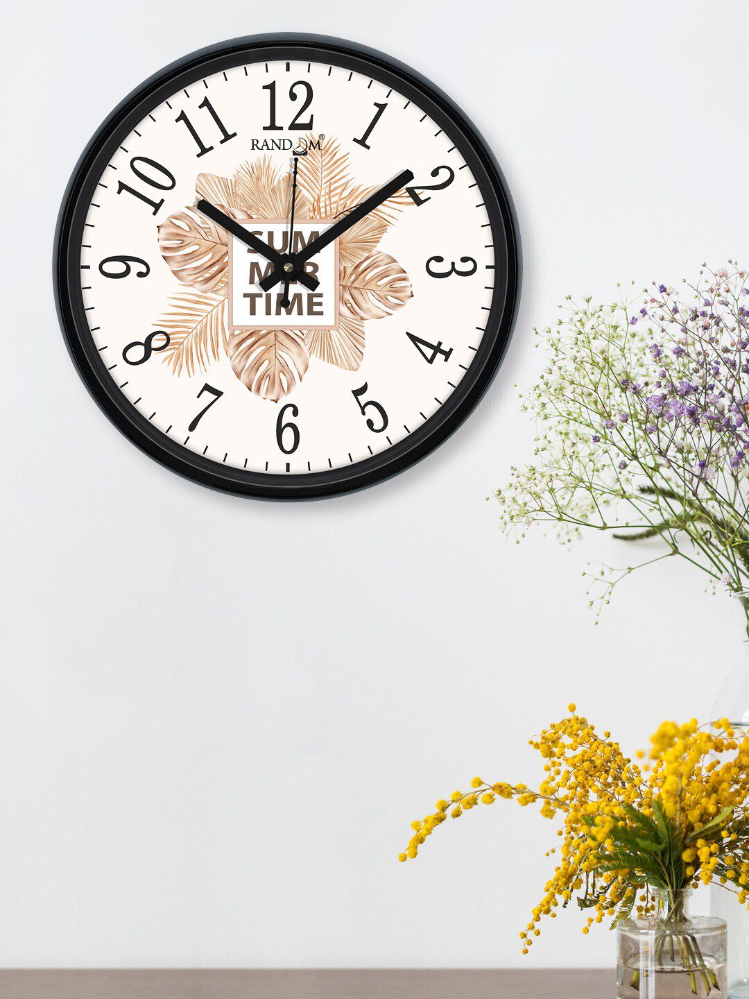 RANDOM White & Black Printed Summer Time Round Contemporary Wall Clock Price in India