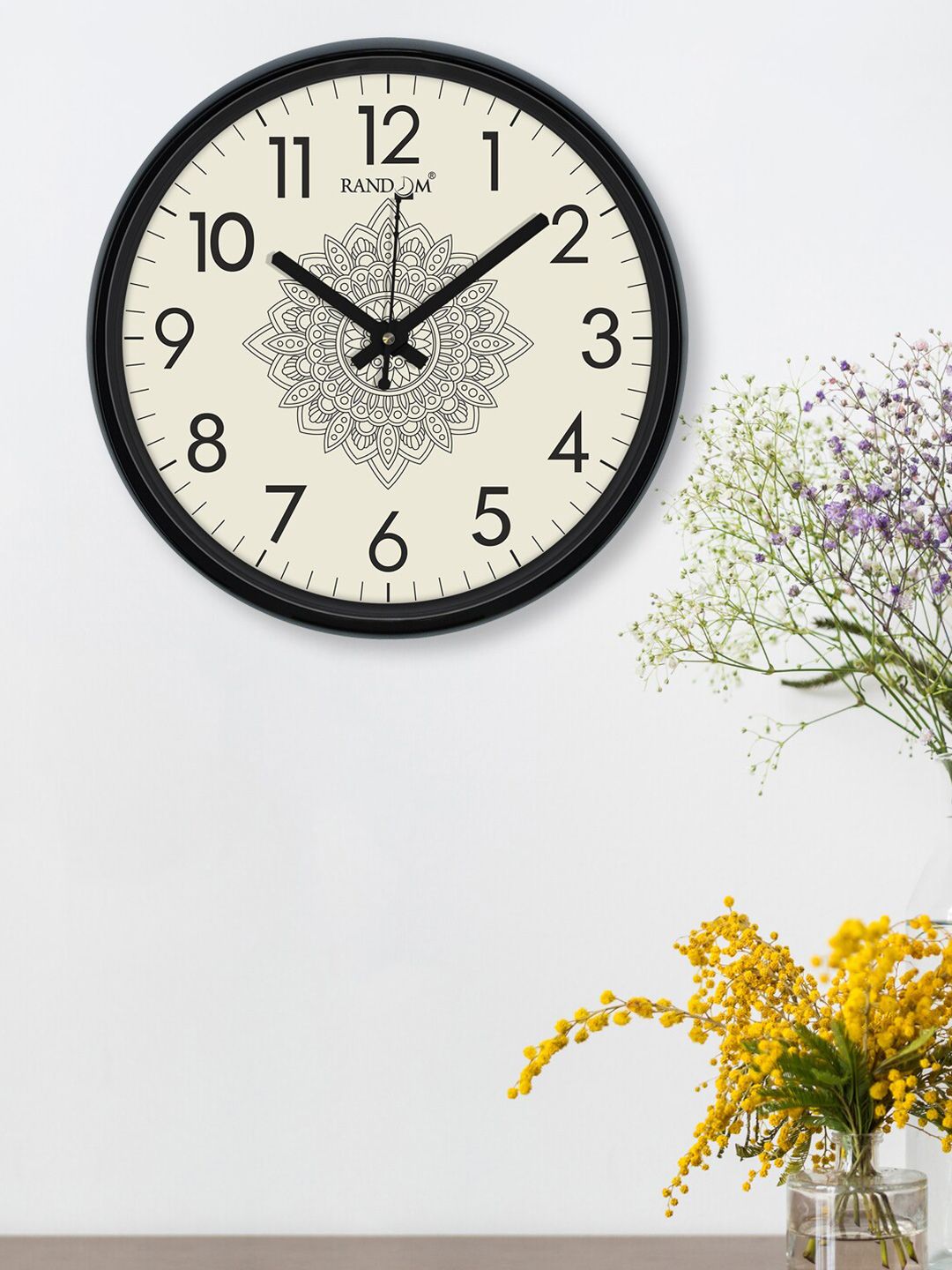 RANDOM Cream-Coloured & Black Printed Contemporary Wall Clock Price in India