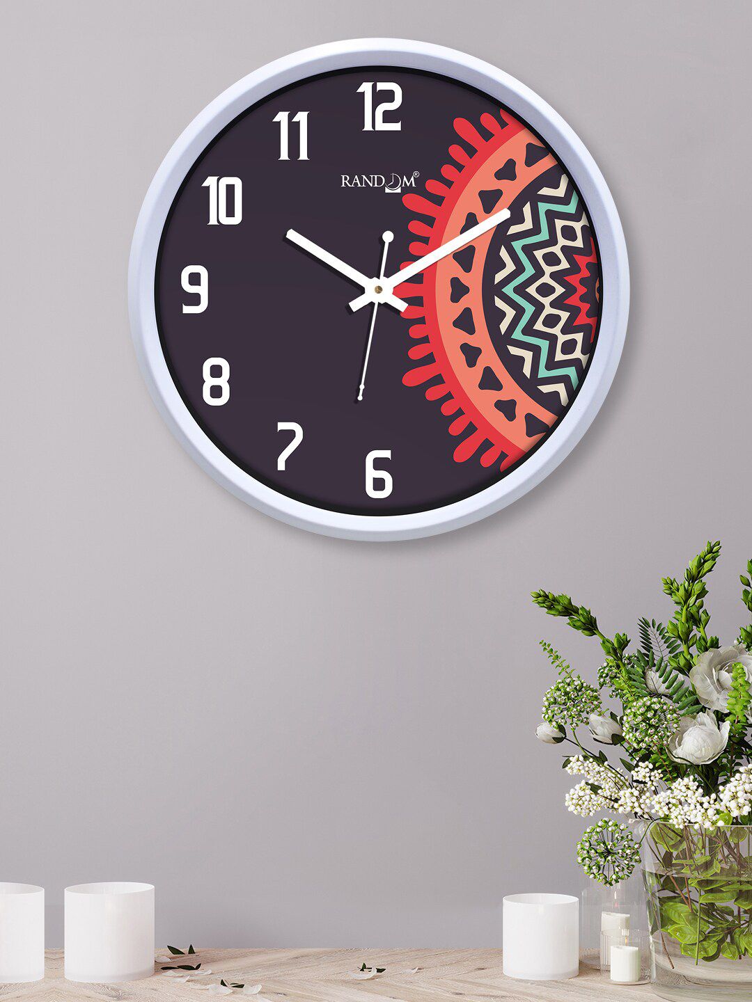 RANDOM Grey & Black Printed Contemporary Wall Clock Price in India