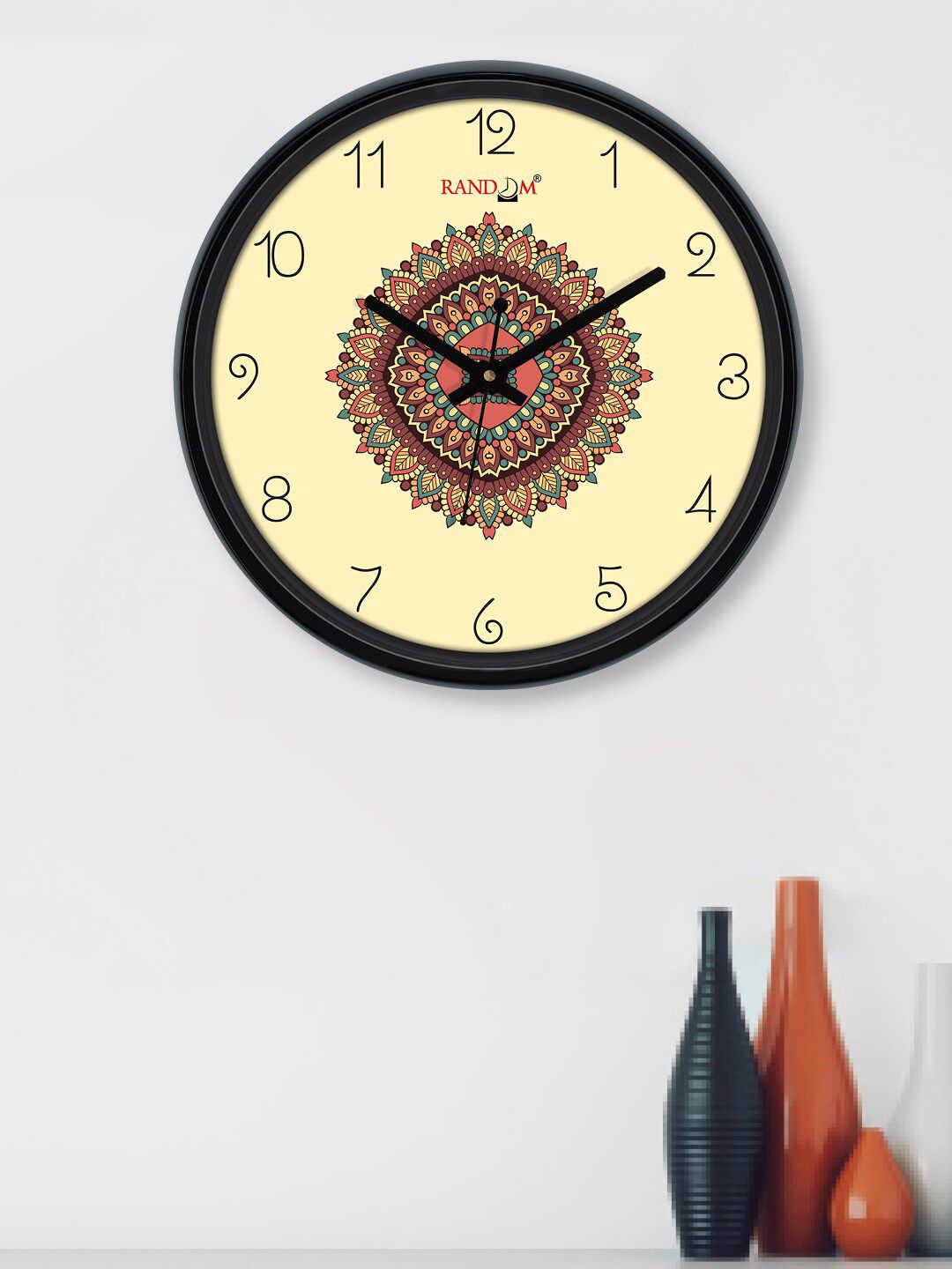 RANDOM Cream-Coloured & Black Printed Contemporary Wall Clock Price in India