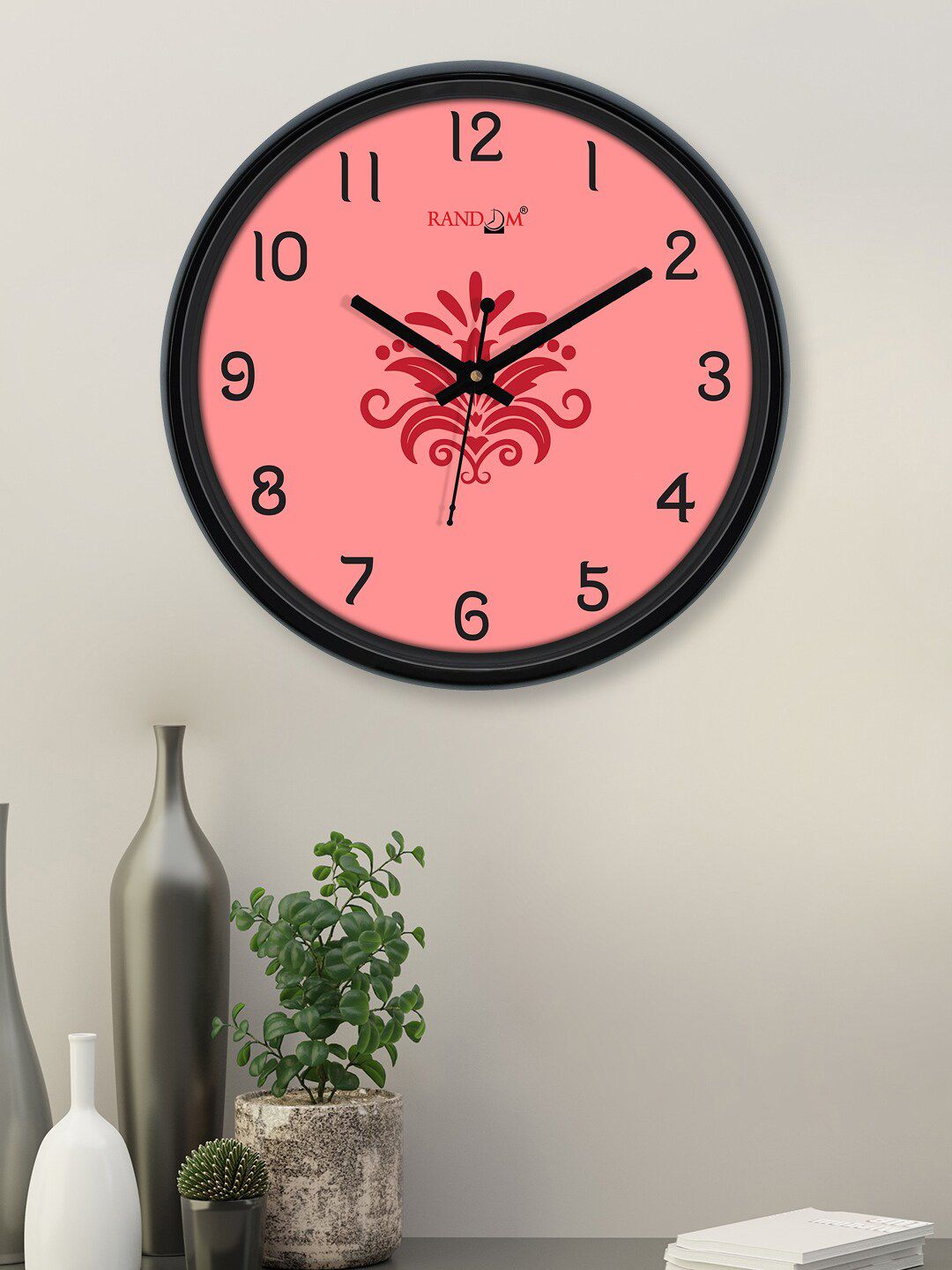 RANDOM Pink & Black Printed Contemporary Wall Clock Price in India