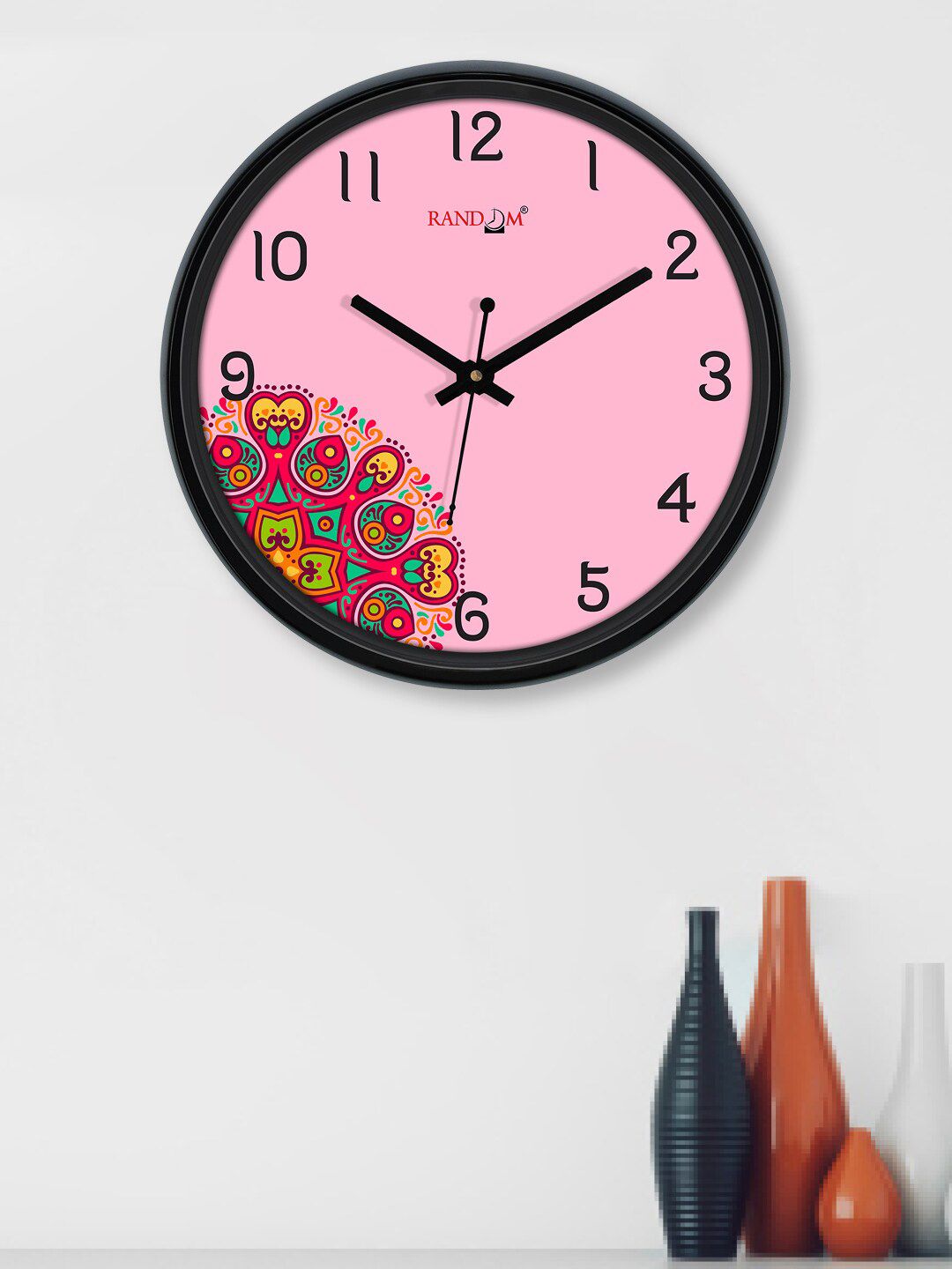 RANDOM Black & Pink Printed Contemporary Wall Clock Price in India