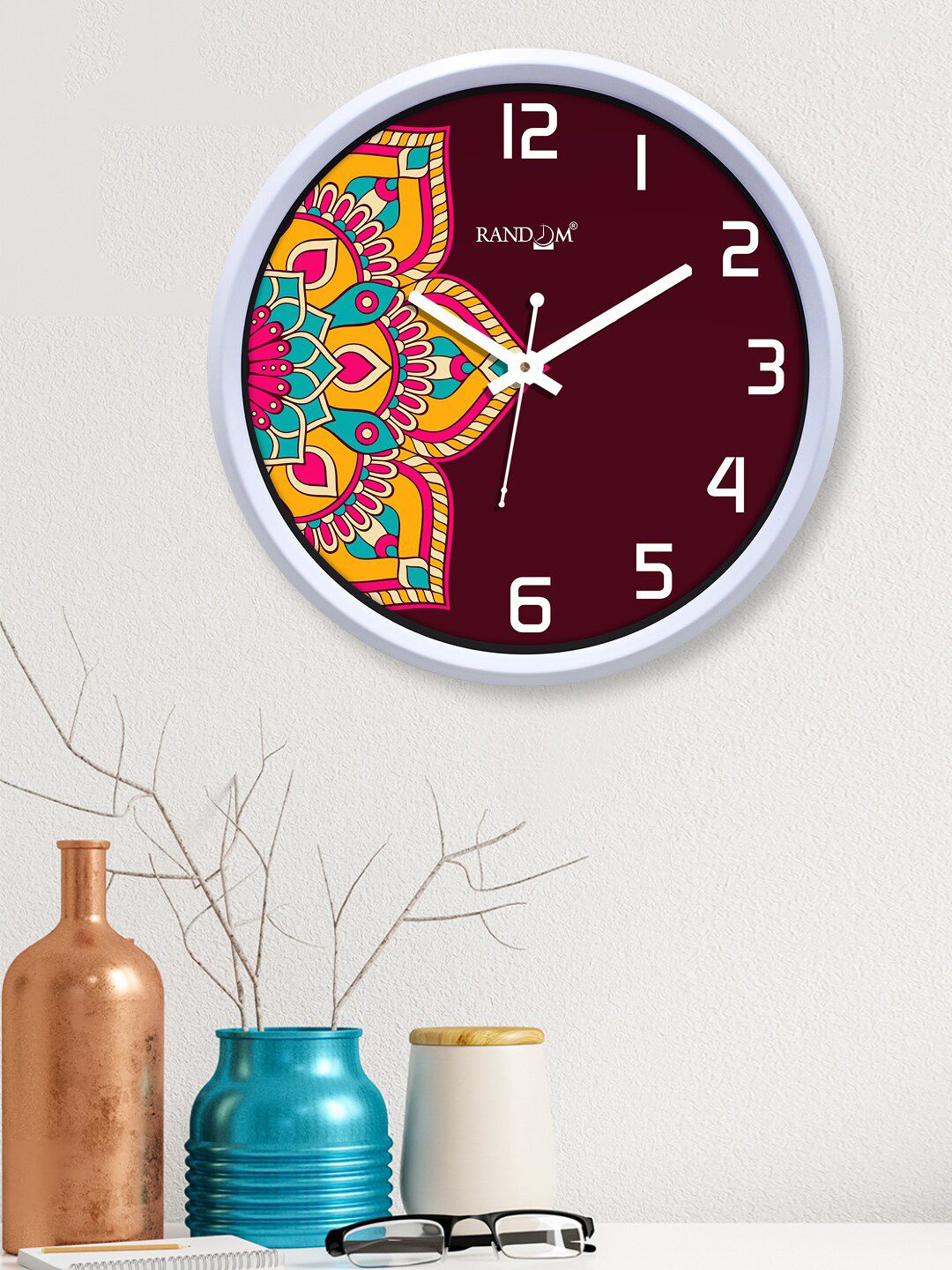 RANDOM Maroon & Grey Printed Contemporary Wall Clock Price in India