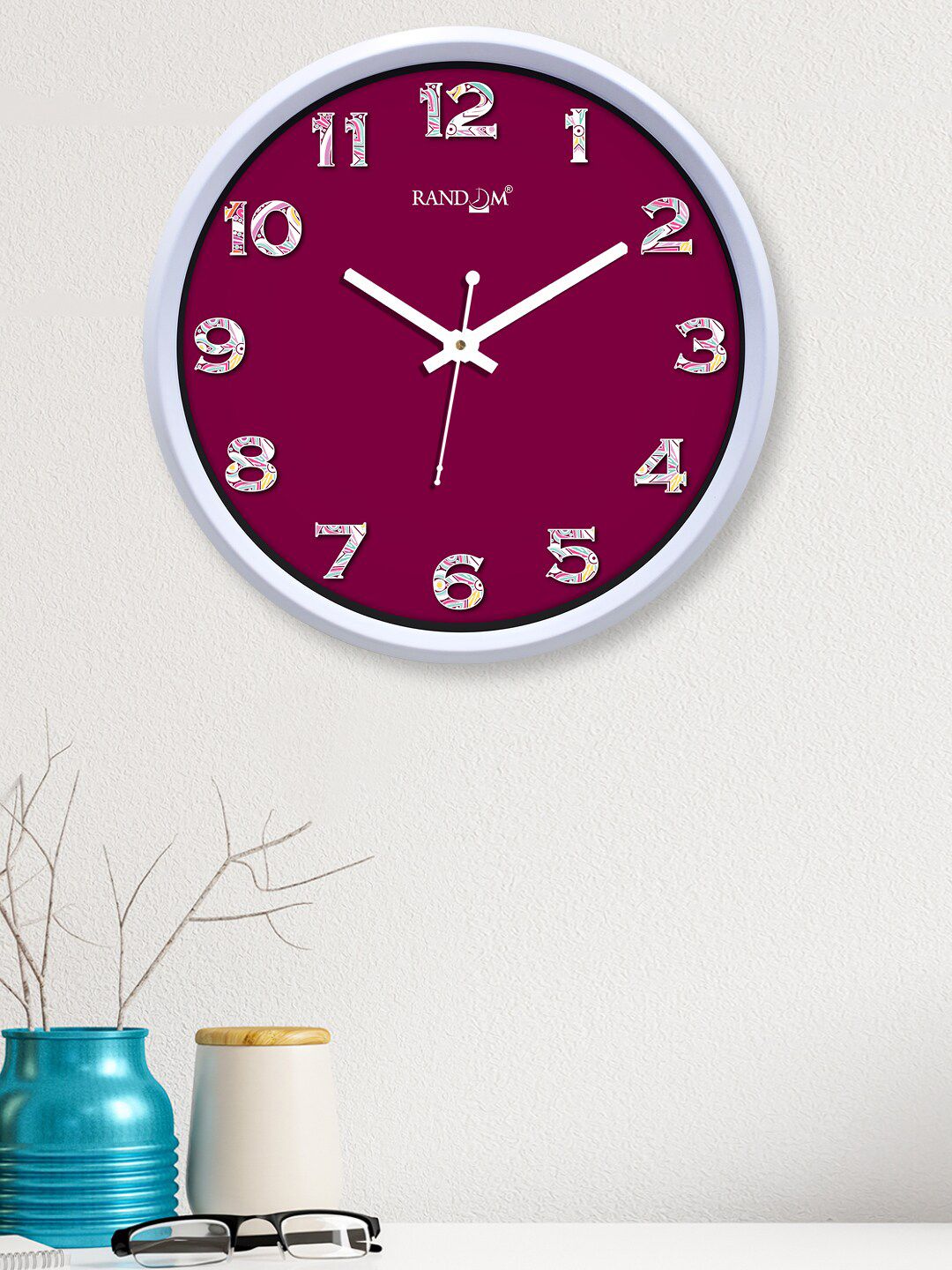 RANDOM Maroon & White Contemporary Wall Clock Price in India