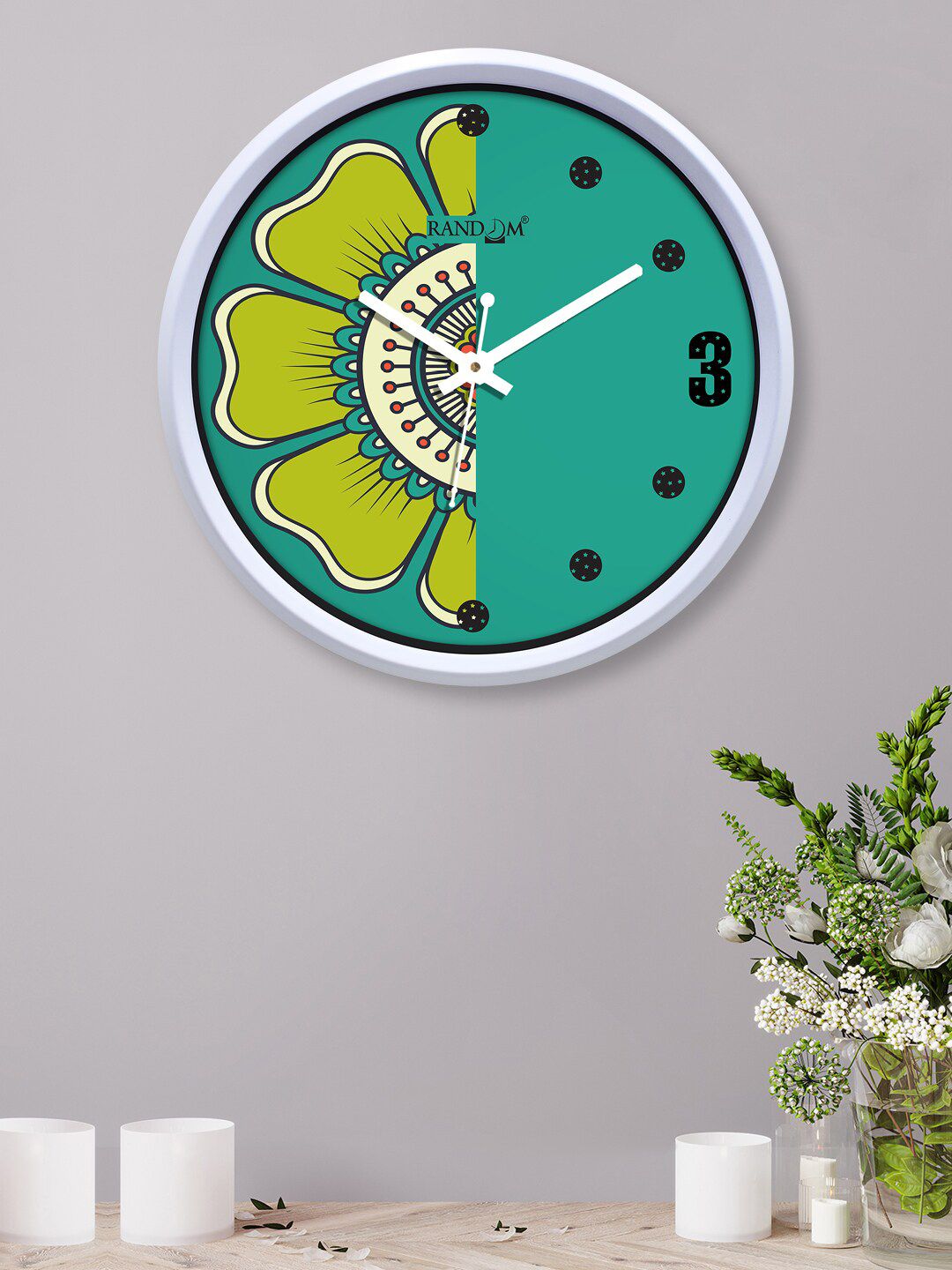 RANDOM Green & Lime Green Printed Contemporary Wall Clock Price in India