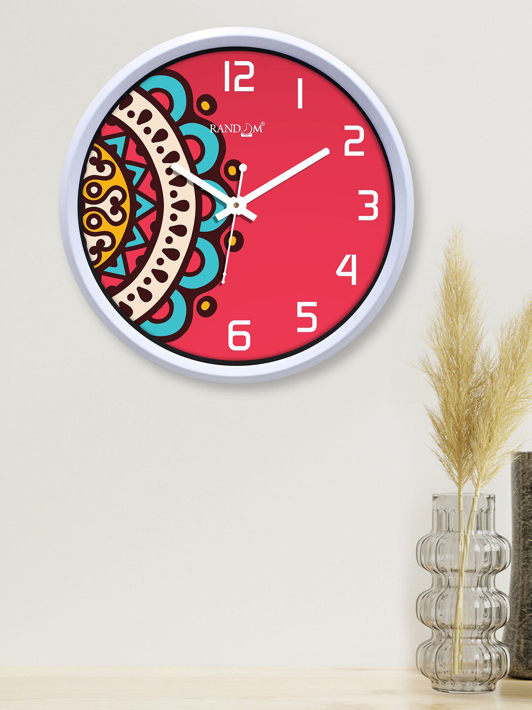 RANDOM Pink & White Printed Contemporary Wall Clock Price in India