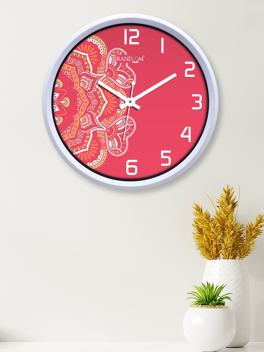 RANDOM Pink & White Printed Contemporary Wall Clock Price in India