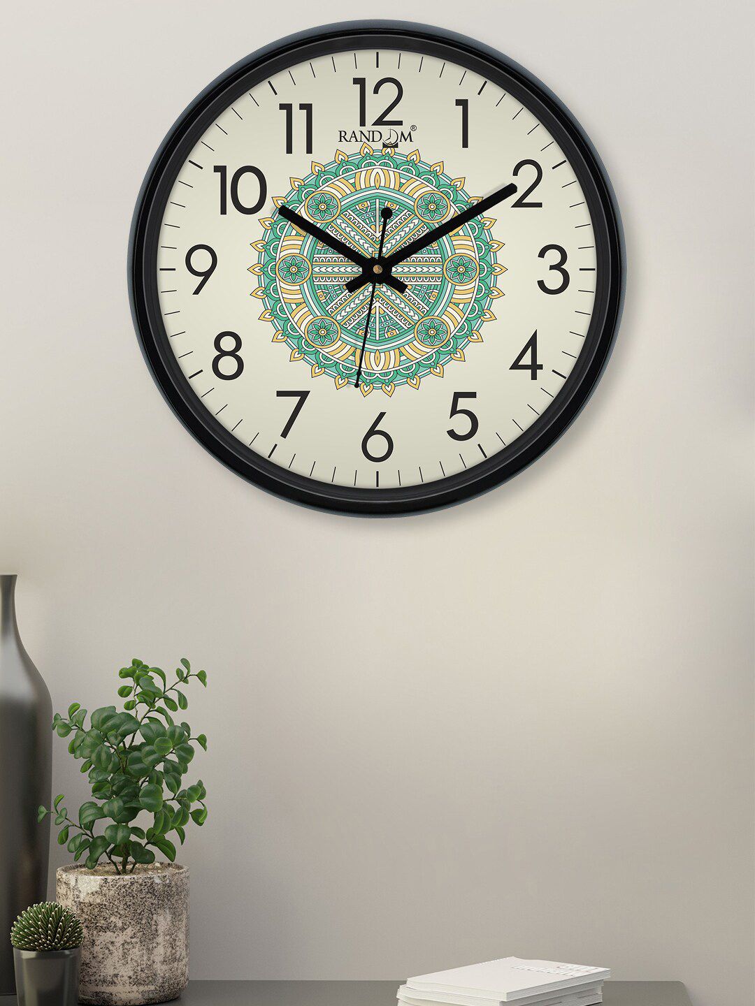 RANDOM Sea Green & Black Printed Contemporary Wall Clock Price in India