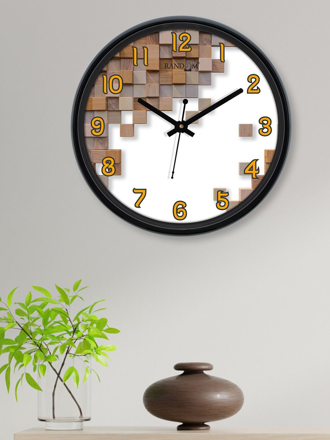 RANDOM White & Brown Printed Contemporary Wall Clock Price in India