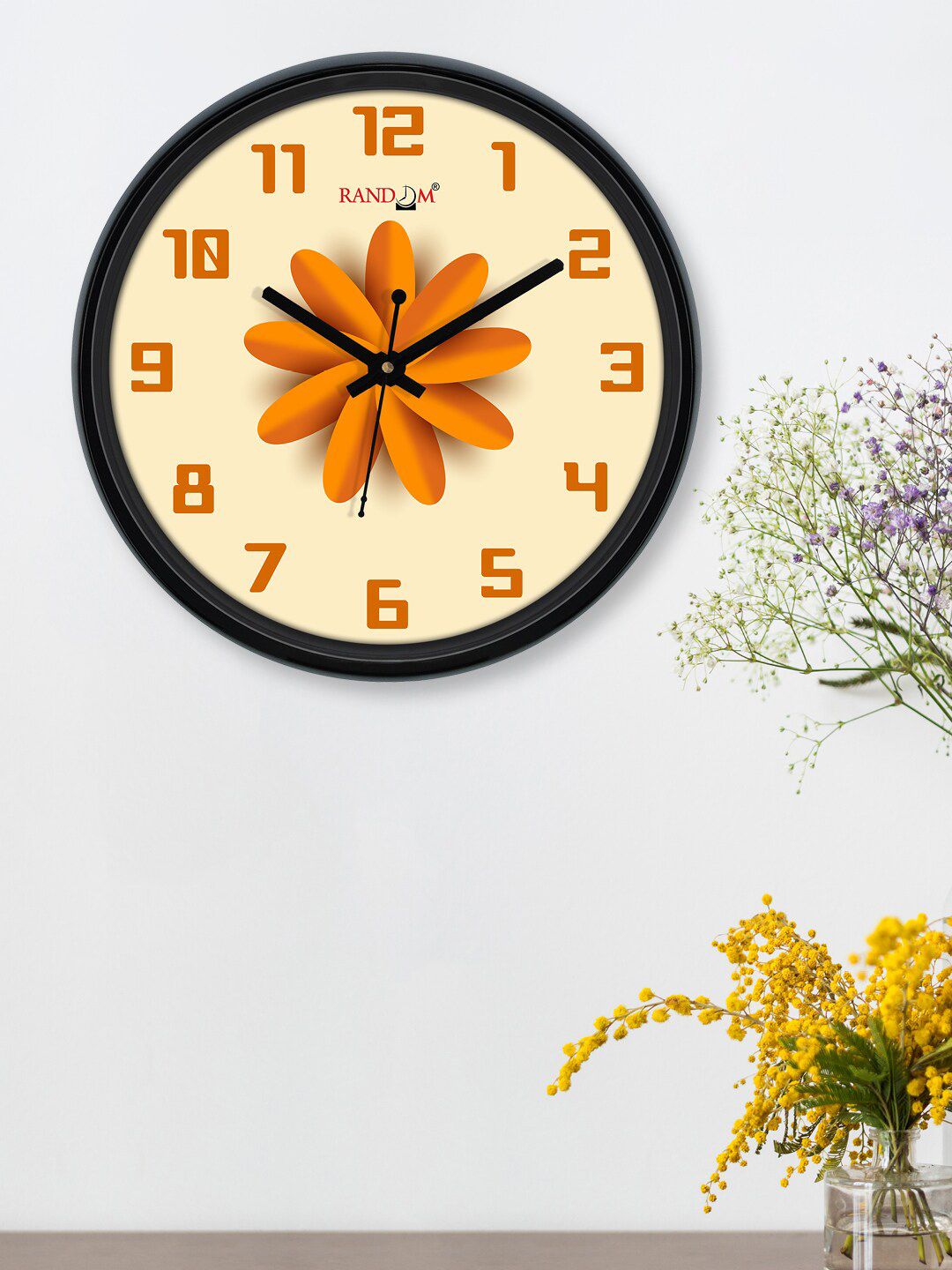 RANDOM Orange & Black Printed Contemporary Wall Clock 30 cm Price in India