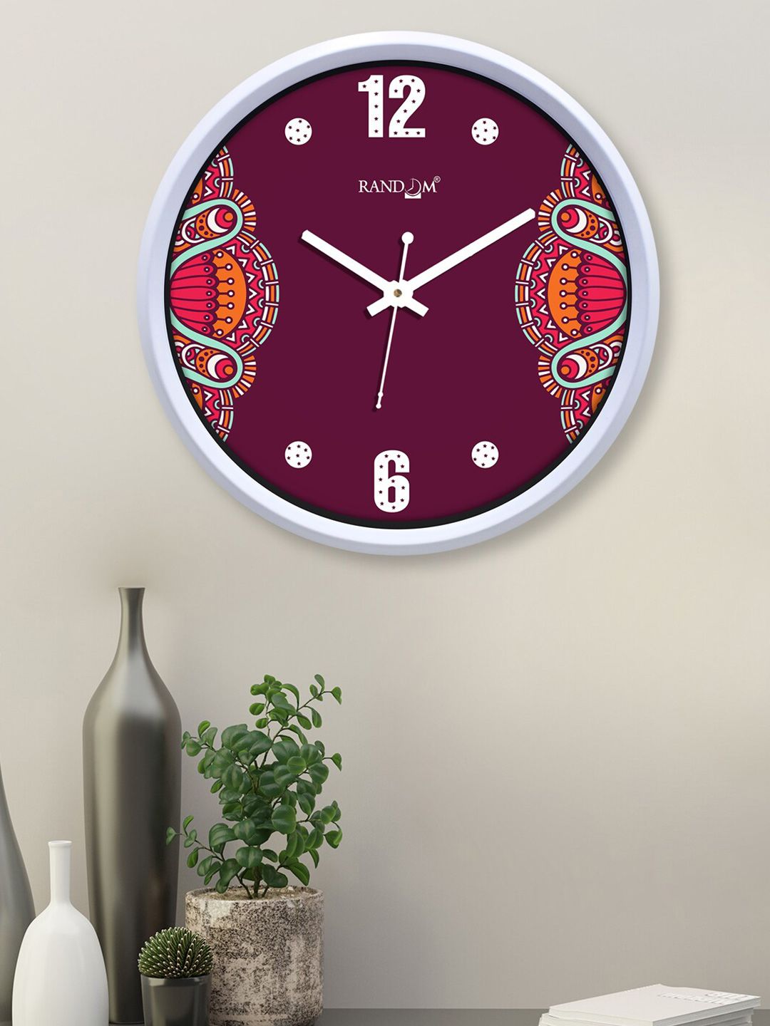 RANDOM Purple & Orange Printed Contemporary Wall Clock 30 cm Price in India