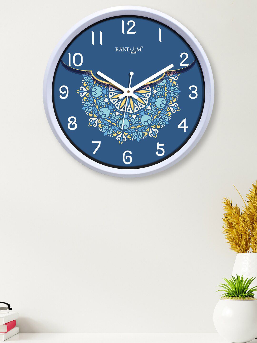RANDOM Blue & White Printed Contemporary Wall Clock 30 cm Price in India