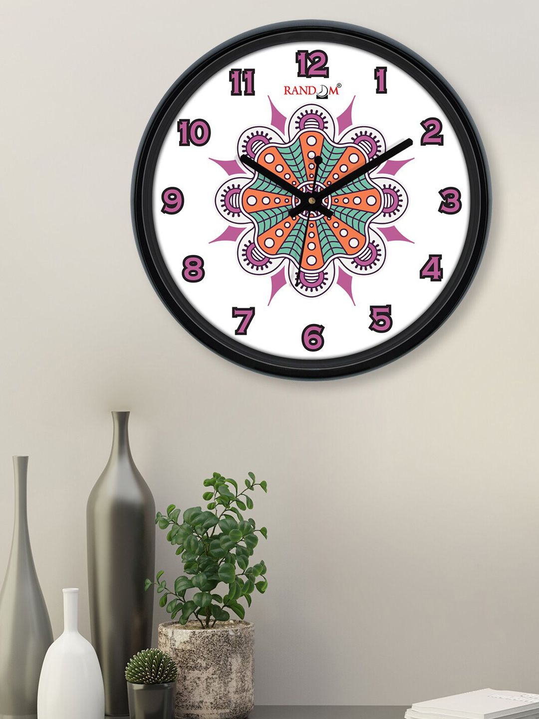 RANDOM White & Orange Printed Contemporary Wall Clock 30 cm Price in India