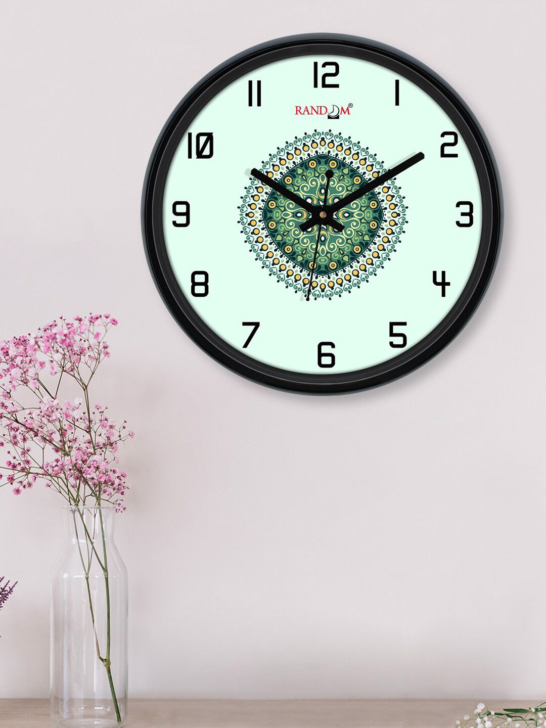 RANDOM Off White & Green Printed Contemporary Wall Clock 30 cm Price in India