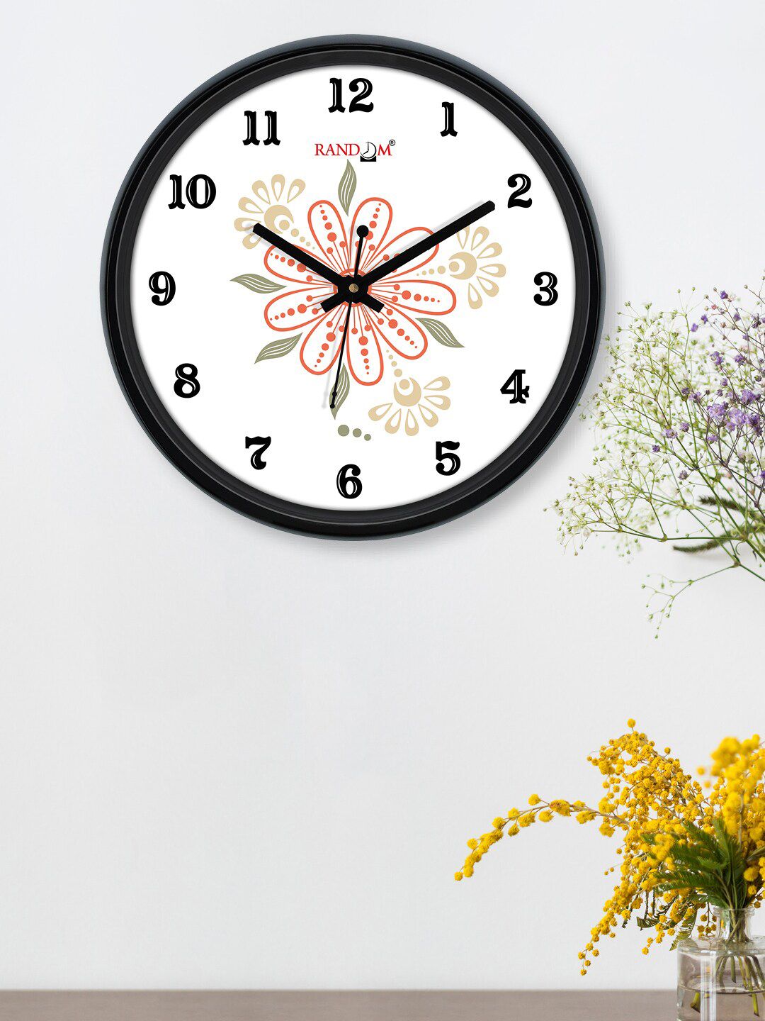 RANDOM White & Black Textured Contemporary Wall Clock 30 cm Price in India