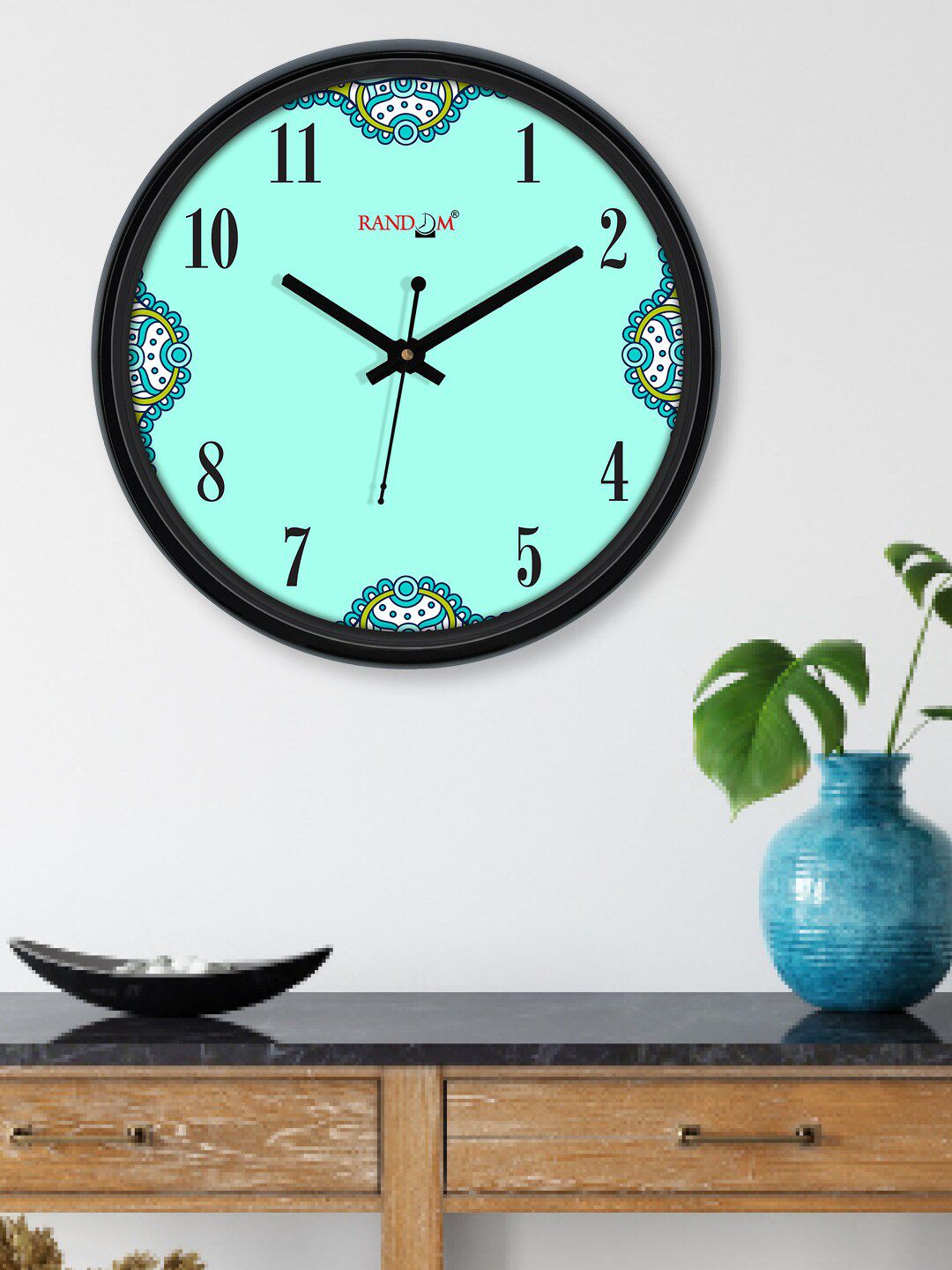 RANDOM Turquoise Blue Printed Contemporary Wall Clock 30 cm Price in India