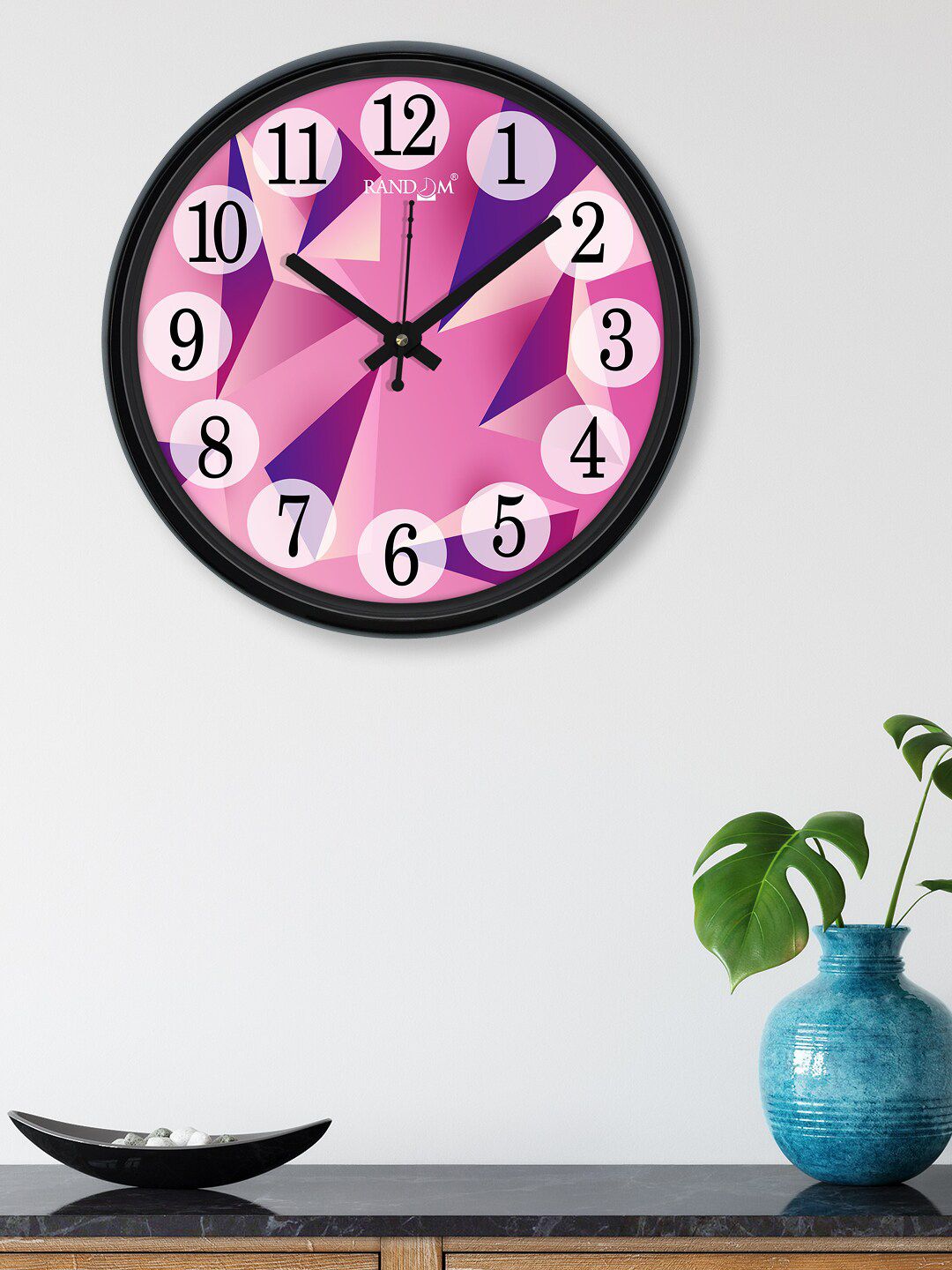 RANDOM Pink & Black Printed Contemporary Wall Clock 30 cm Price in India