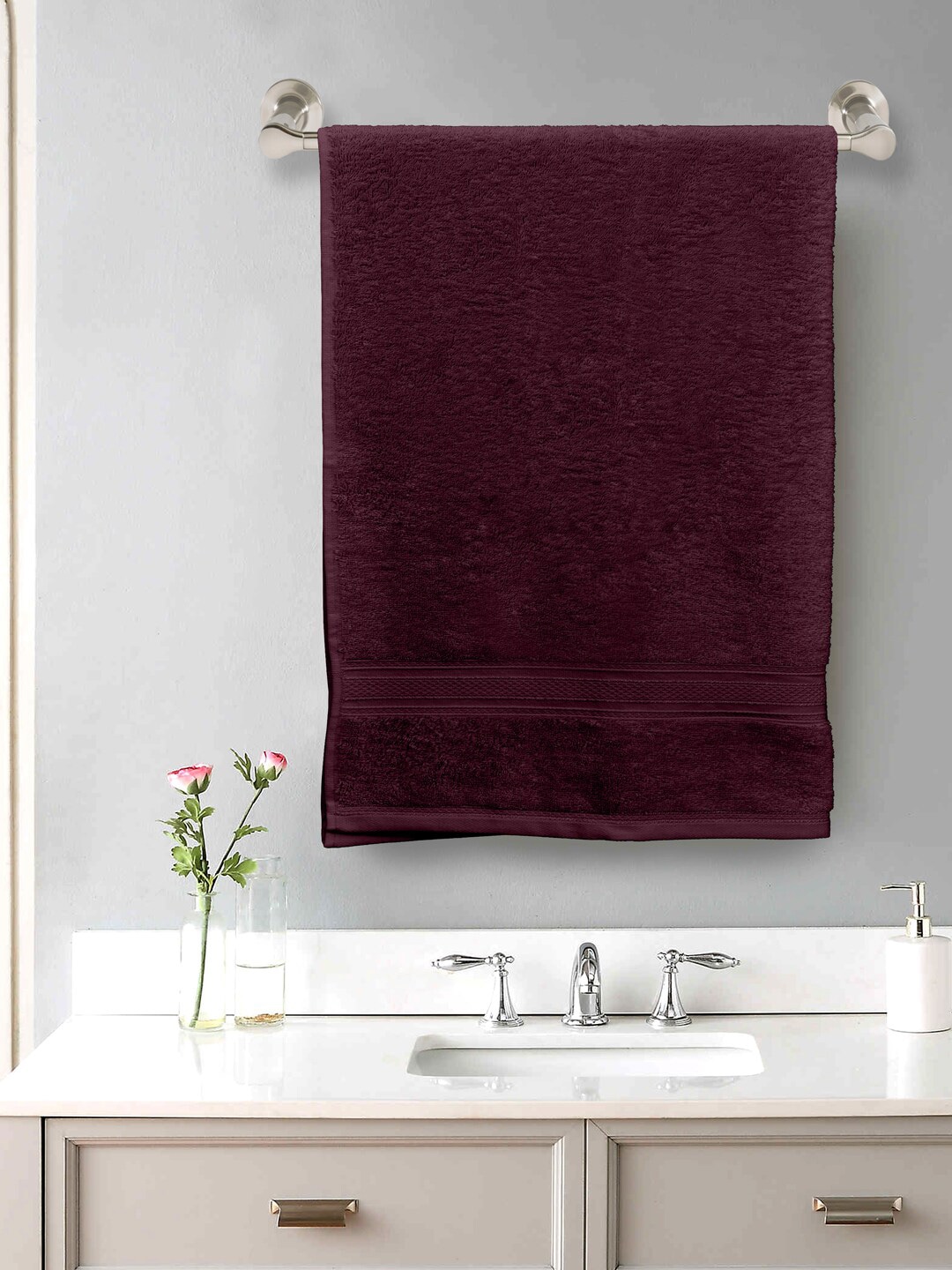 Home Fresh Maroon Solid Pure Cotton 500 GSM Bath Towel Price in India