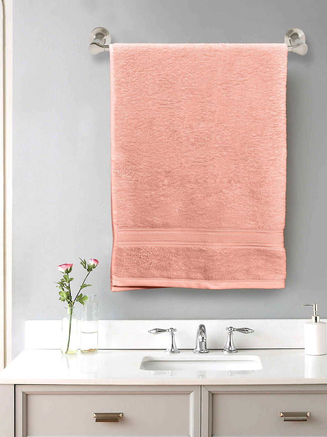Home Fresh Peach-Coloured Solid Pure Cotton 550 GSMClassic Plus Bath Towel Price in India