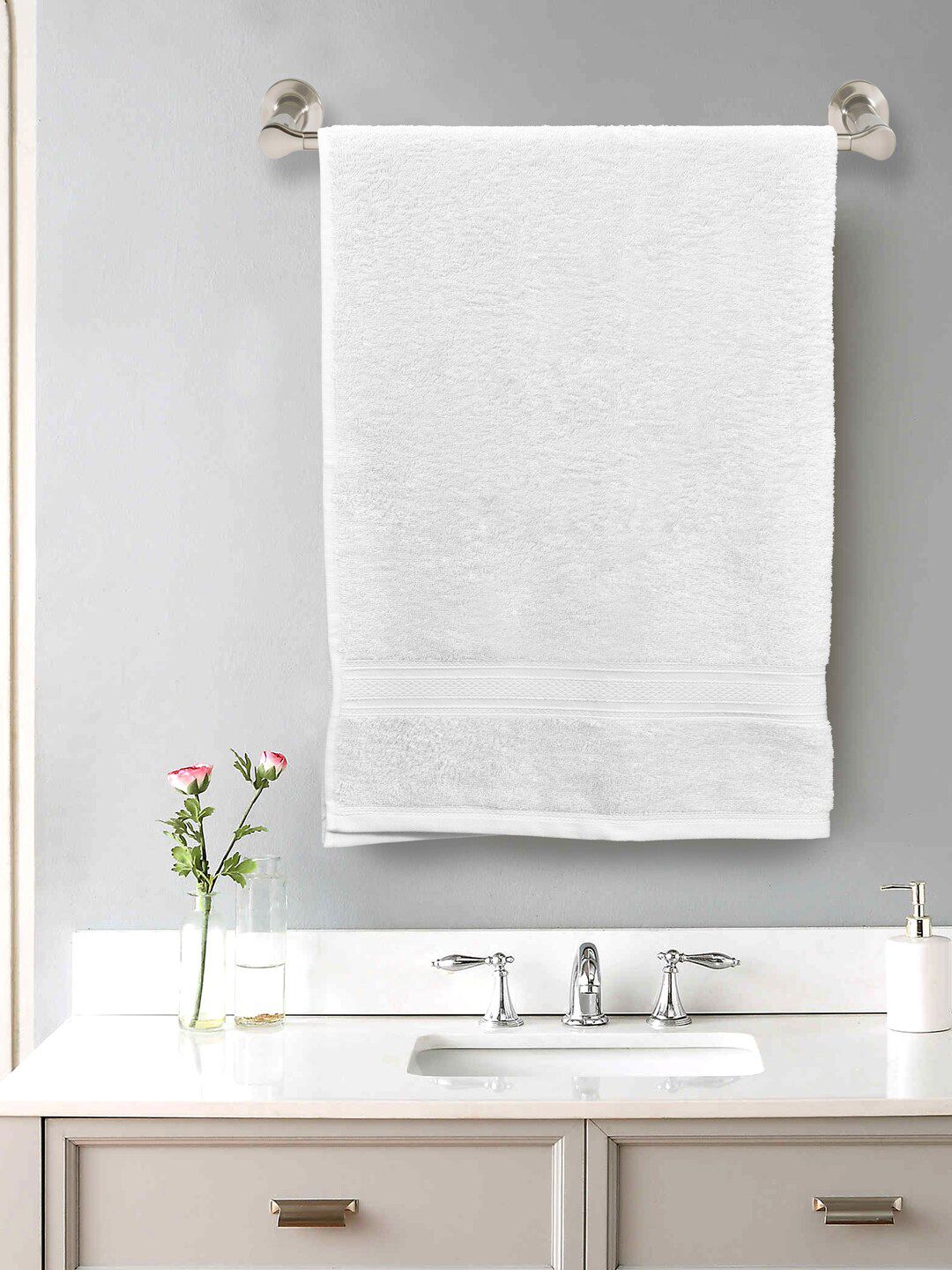 Home Fresh Unisex White Solid Pure Cotton 500 GSM Bath Towel Price in India