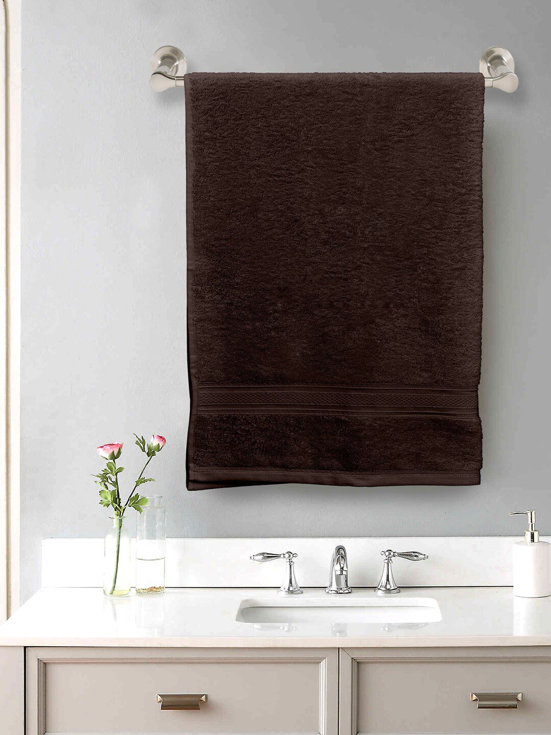 Home Fresh Brown Solid Pure Cotton 500 GSM Bath Towel Price in India