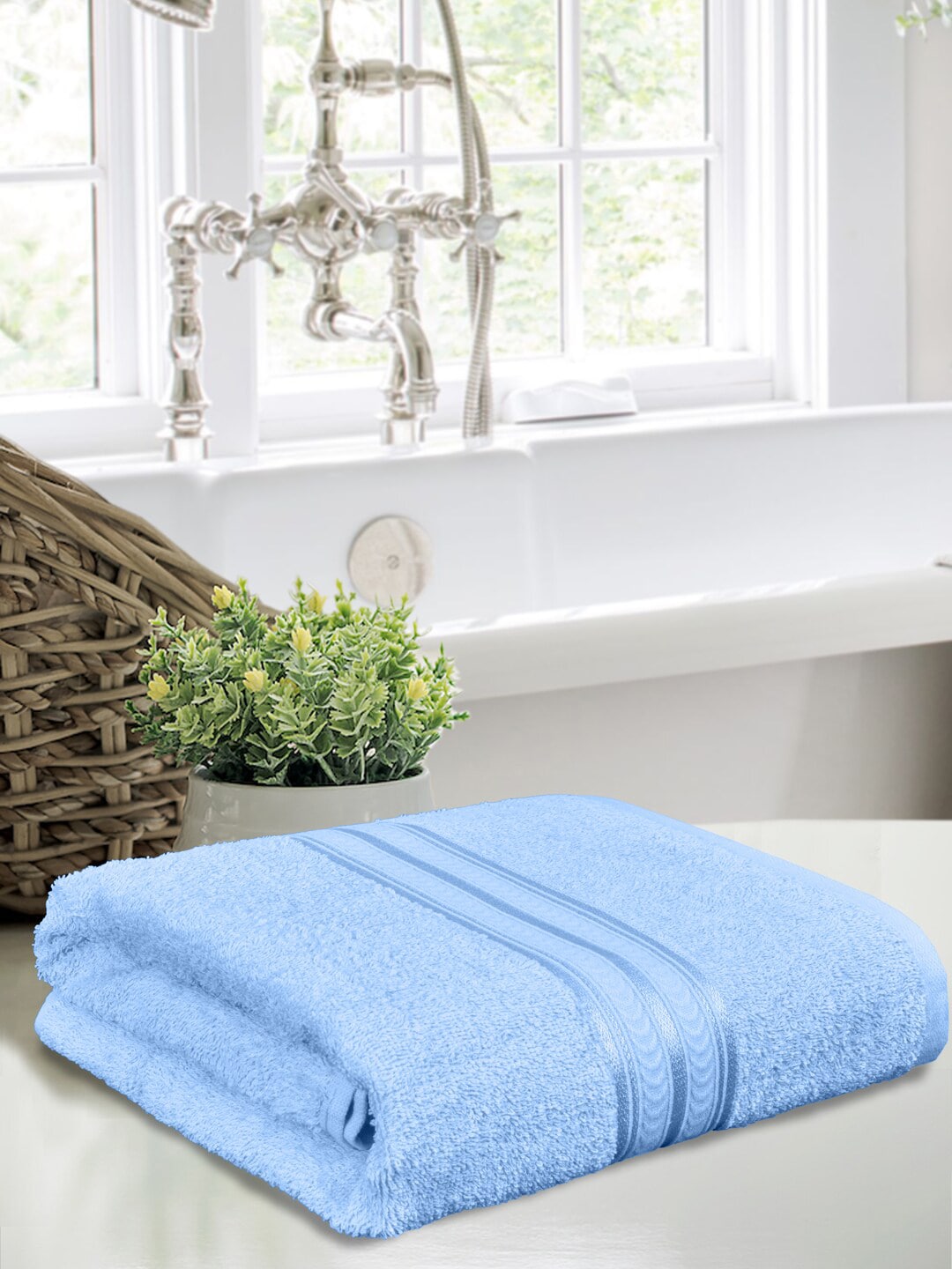 Home Fresh Blue Solid Pure Cotton 400 GSM Home Essential Bath Towel Price in India