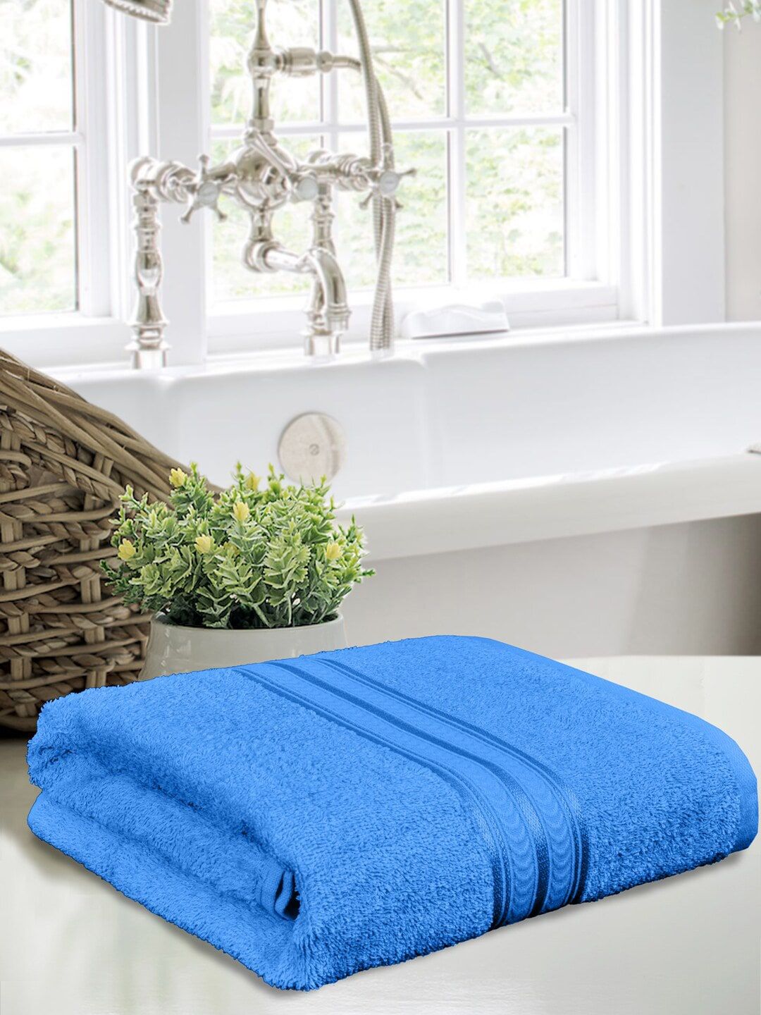 Home Fresh Blue Solid Pure Cotton 400 GSM Bath Towel Price in India