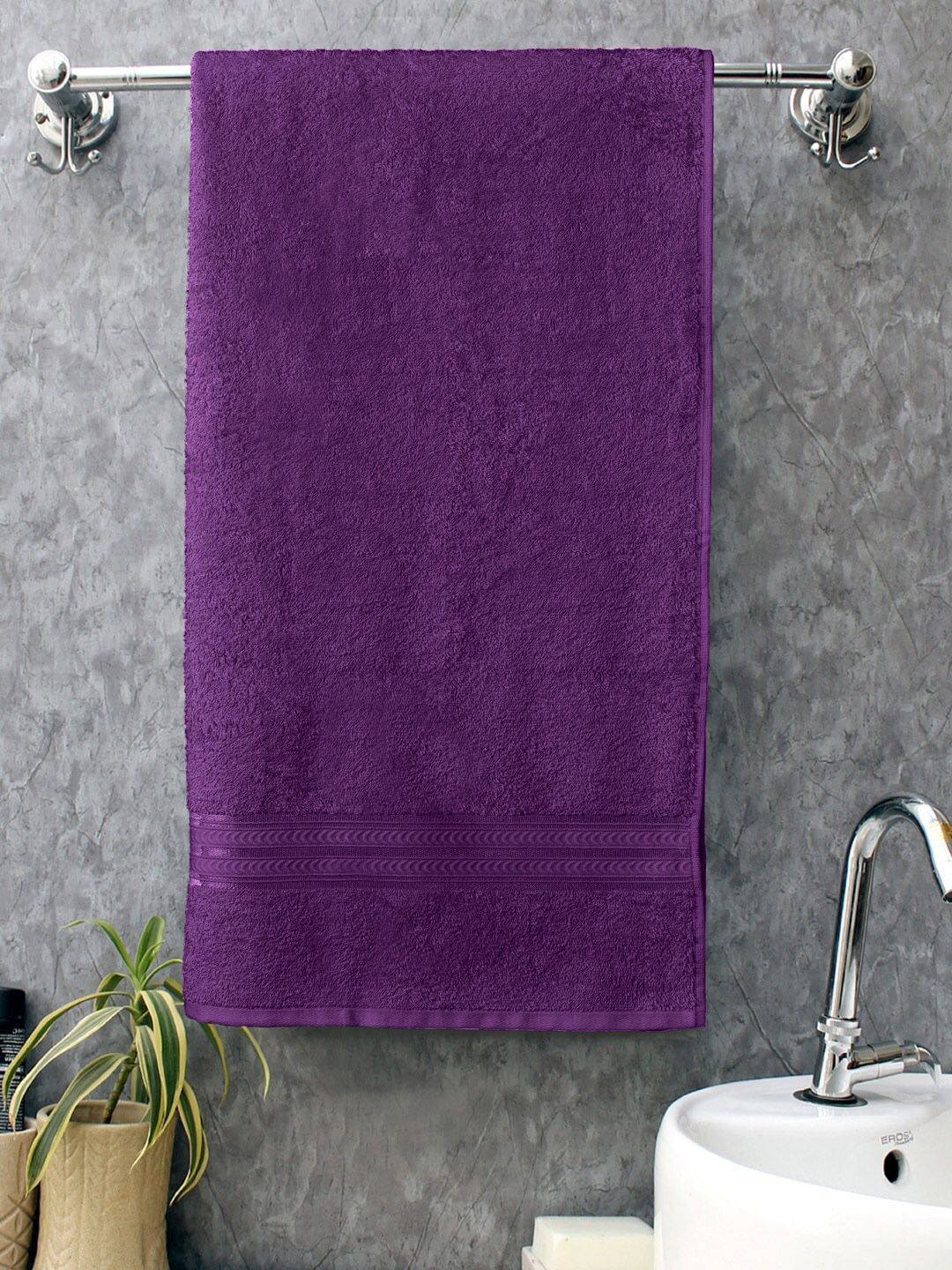 Home Fresh Purple Solid Pure Cotton 400 GSM Bath Towel Price in India