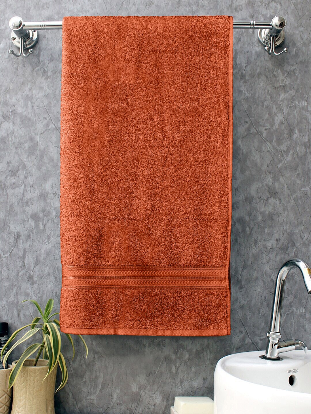 Home Fresh orange Solid Pure Cotton 400 GSM Bath Towel Price in India