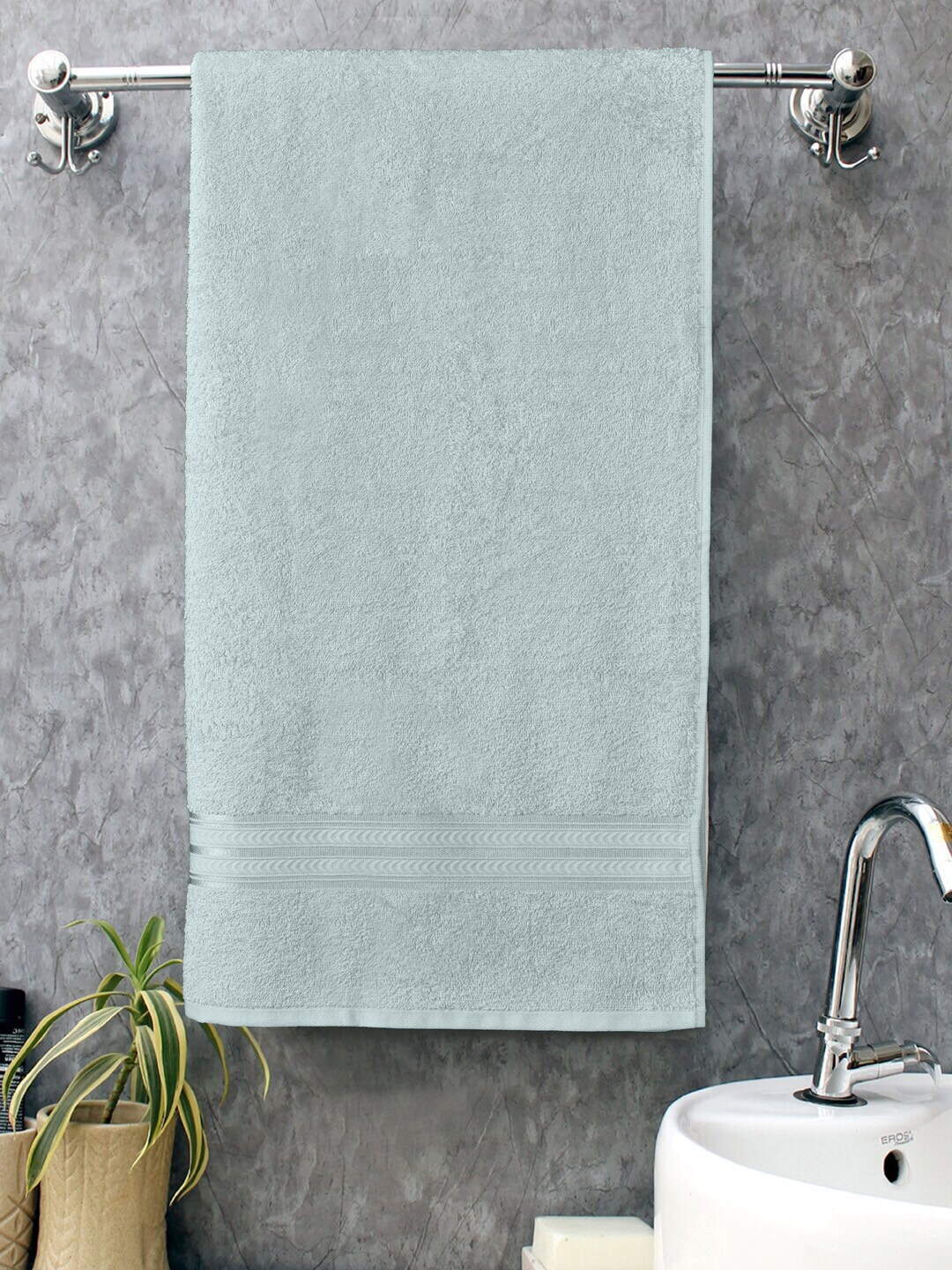 Home Fresh Blue & Grey Solid Pure Cotton 400 GSM Home Essential Bath Towel Price in India