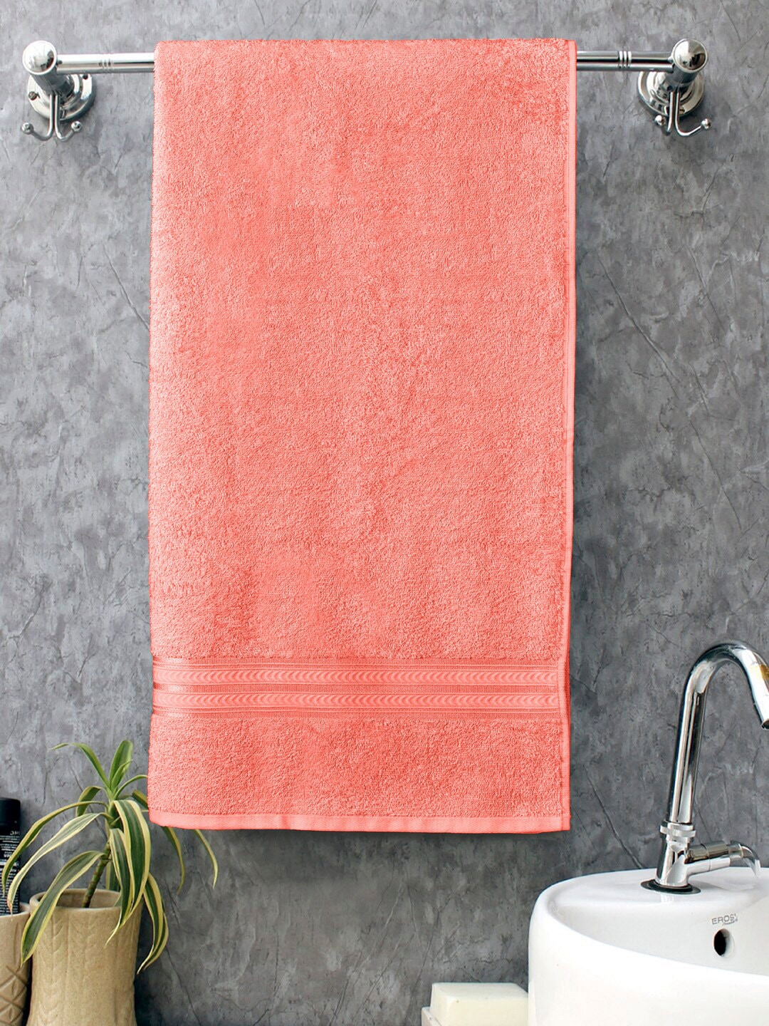 Home Fresh Orange Solid Pure Cotton 500 GSM Bath Towel Price in India