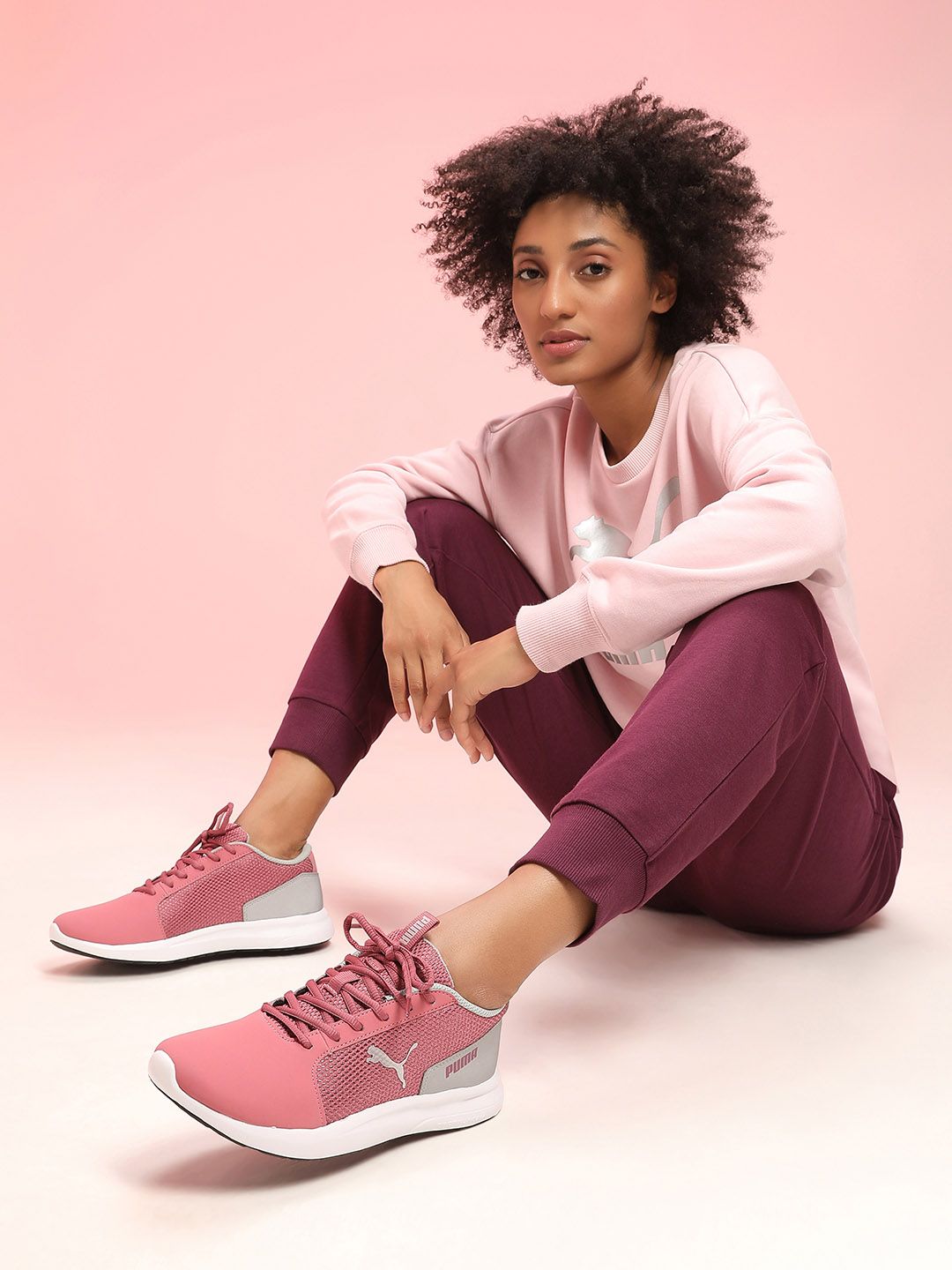 Puma Women Pink& Grey  Colourblocked Sneakers Price in India