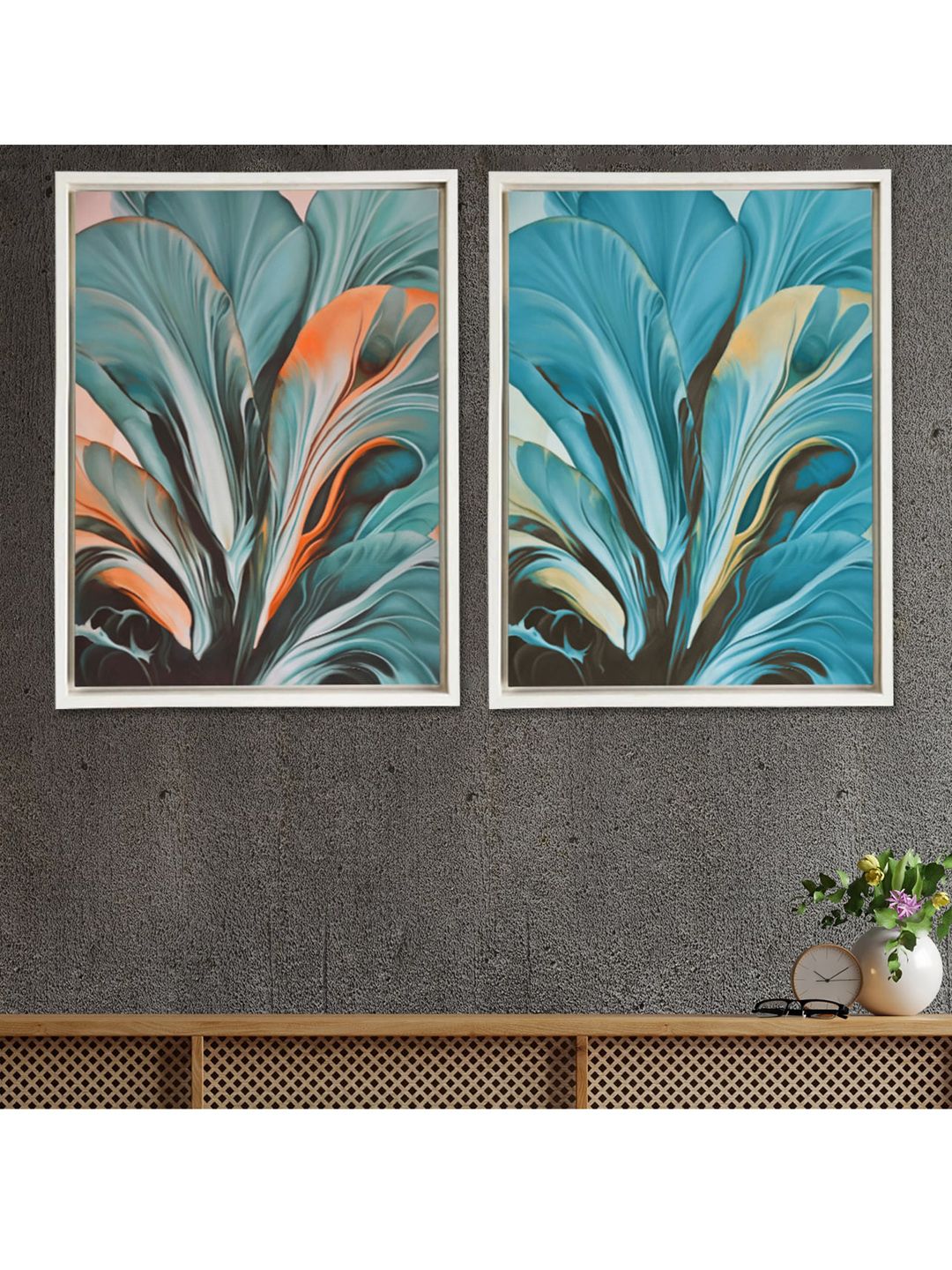 Art Street Set Of 2 Blue & Grey Abstract Framed Canvas Wall Art Price in India