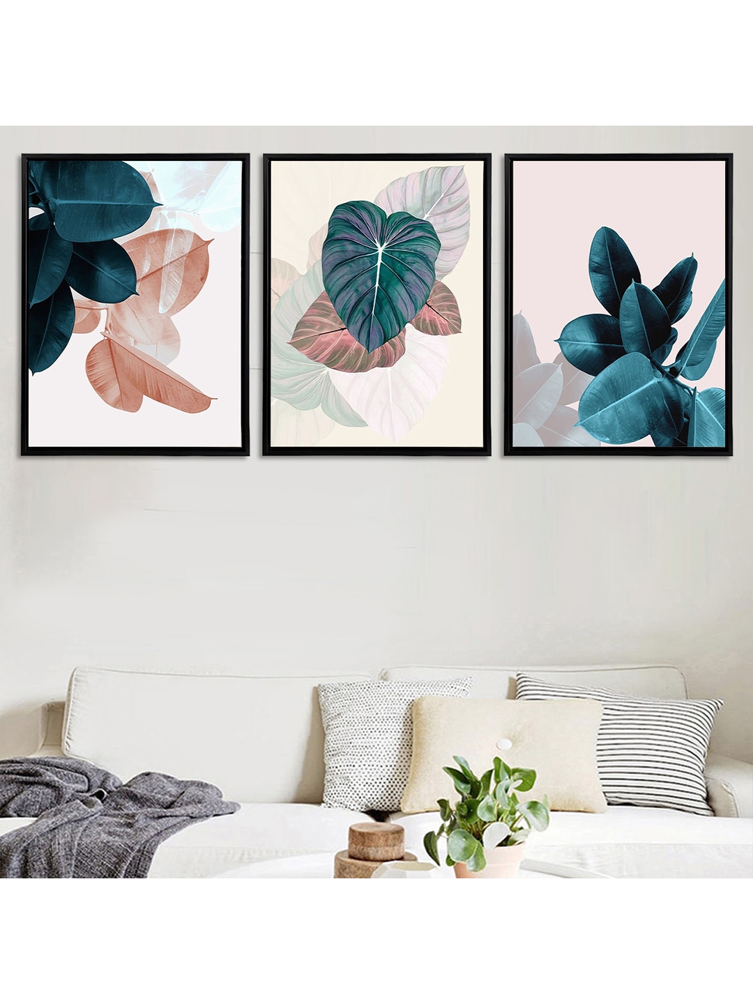 Art Street Set Of 3 Beige & Green Floral Theme Framed Art Print Paintings Price in India