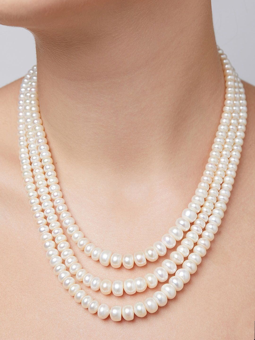 Zaveri Pearls Off White Freshwater Button Pearls Graduate AAA+ Quality 3 Layers Necklace Price in India