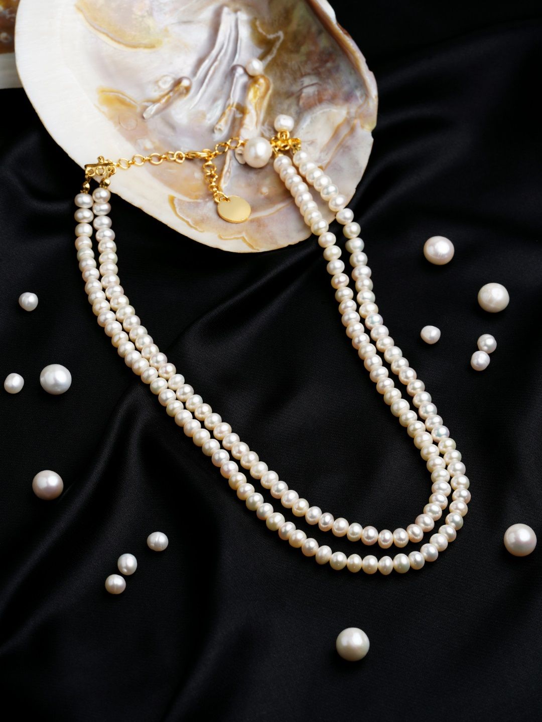 Zaveri Pearls Off White Freshwater Button Pearls AAA+ Quality 2 Layers Necklace Price in India